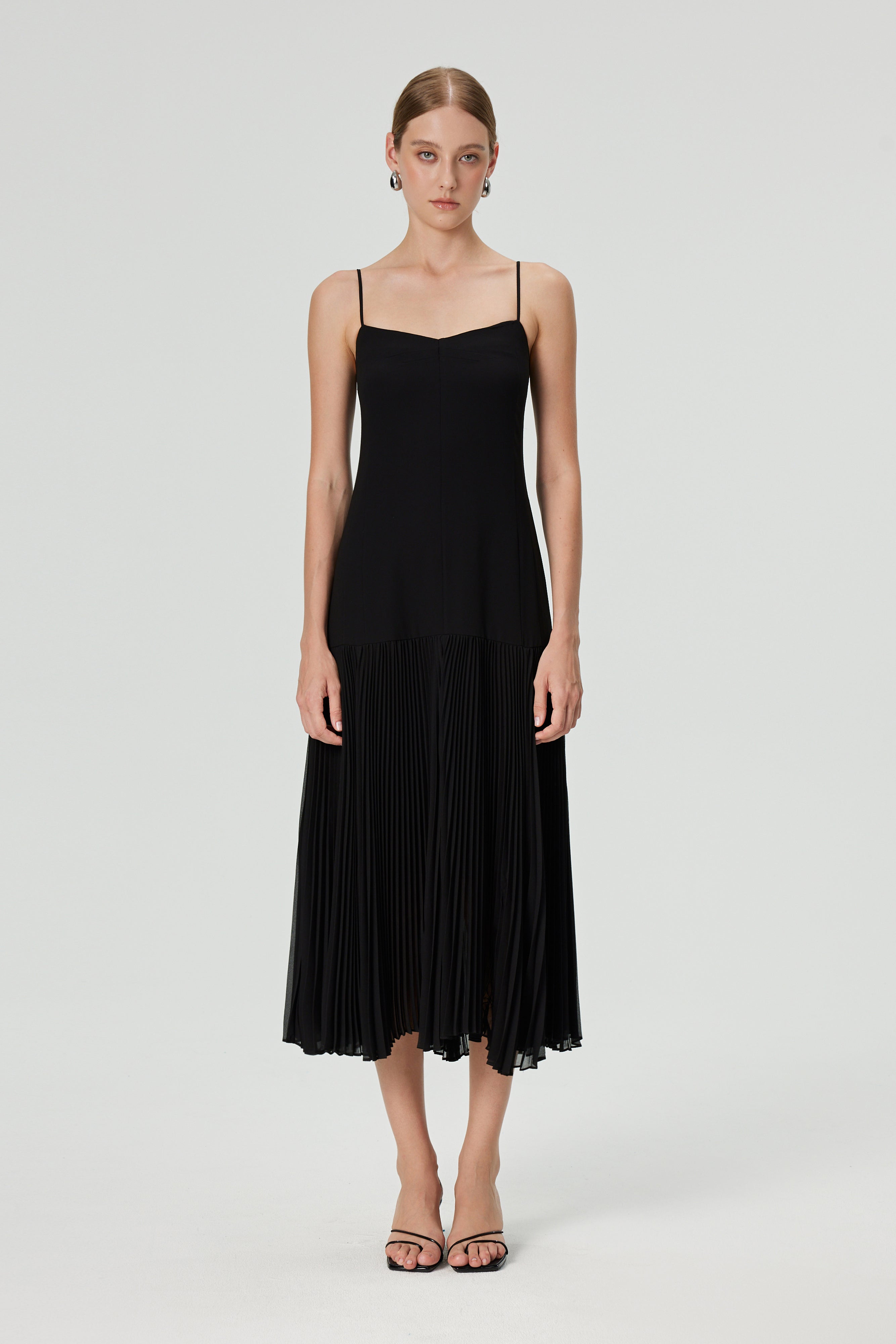 Inan Pleated Midi Dress - Black