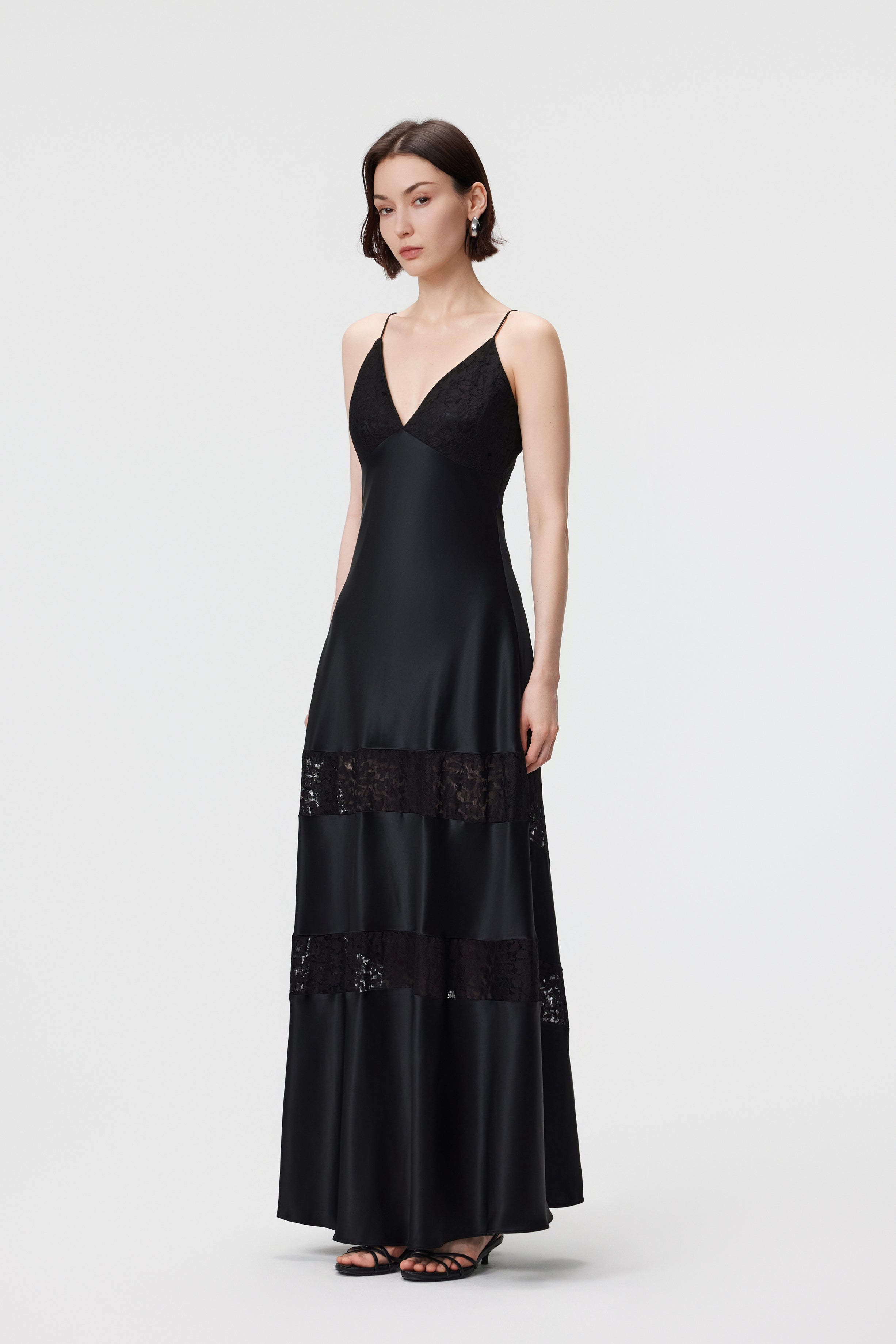 Kaia Lace-Insert Maxi Dress - Black