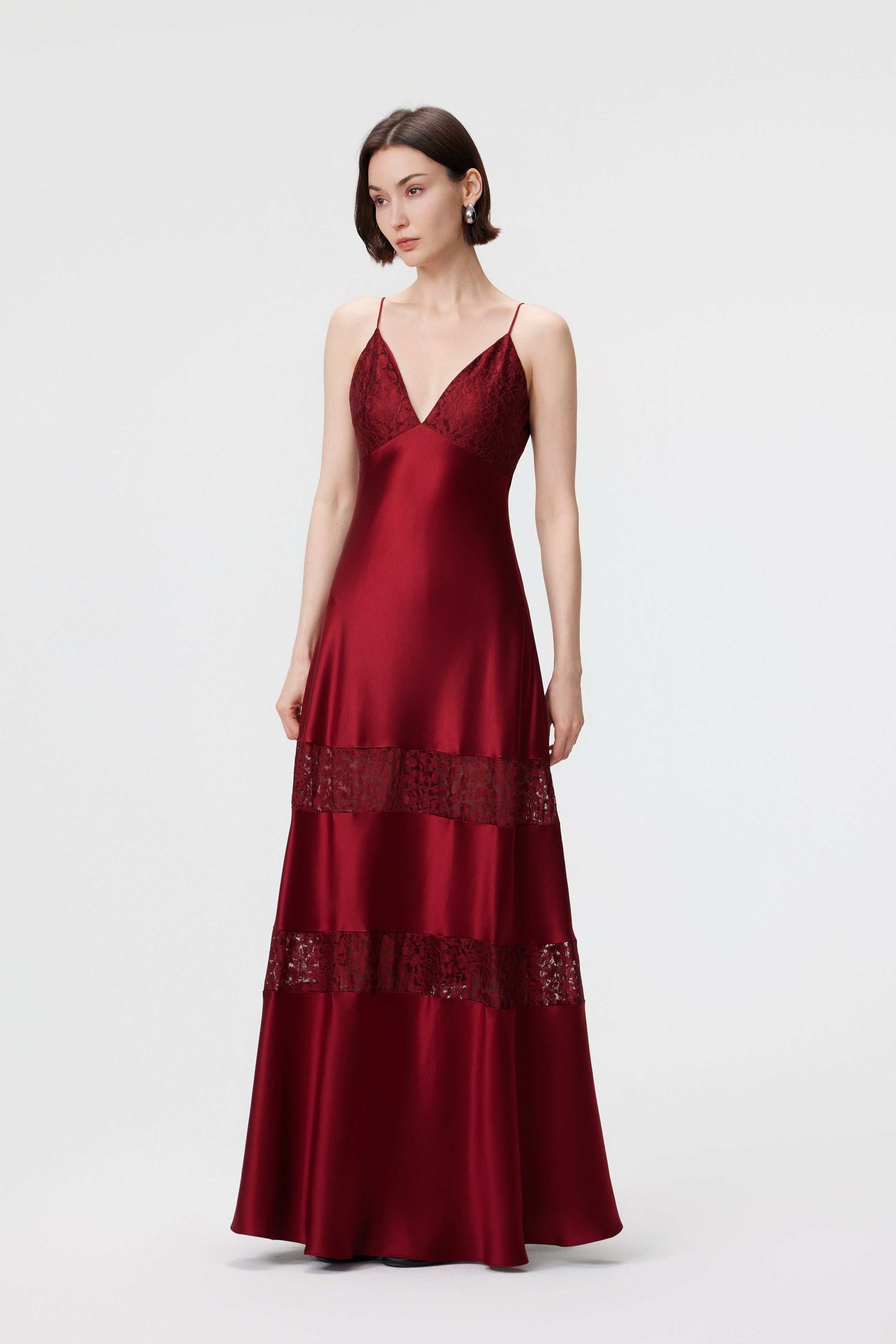 Kaia Lace-Insert Maxi Dress - Ruby