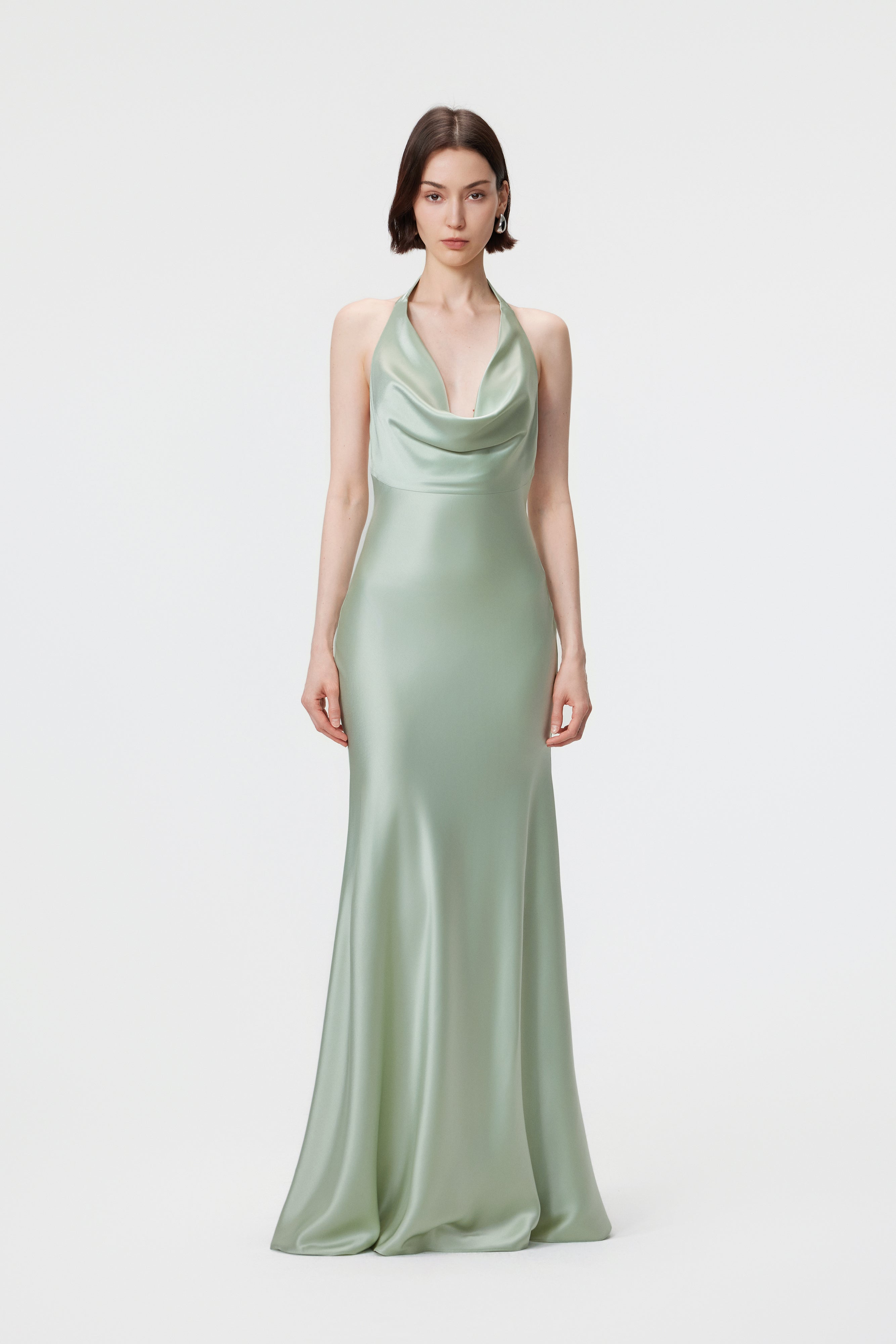 Rhea Halter Gown & Scarf Set - Glacial Green