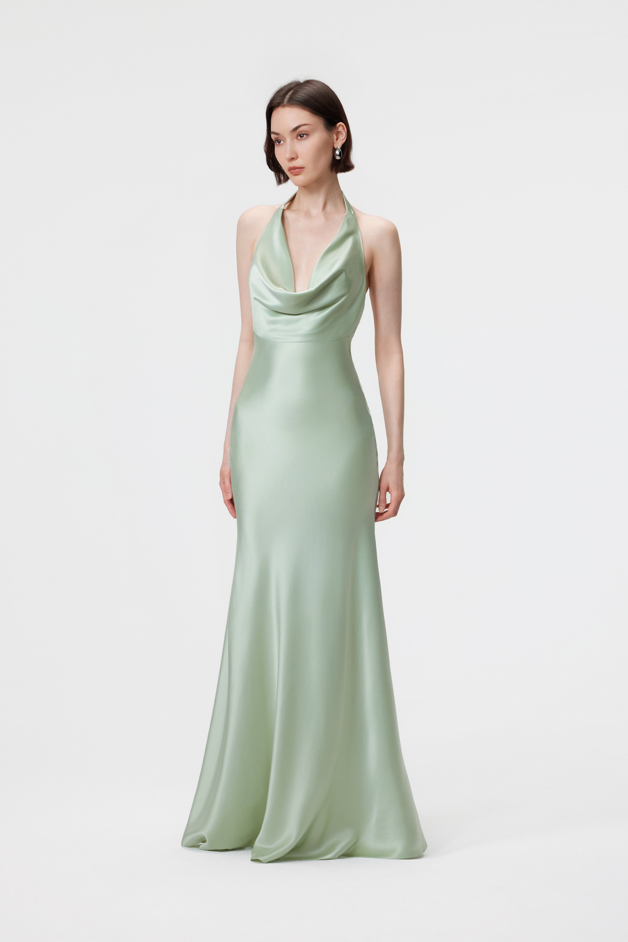 Rhea Halter Gown & Scarf Set - Glacial Green