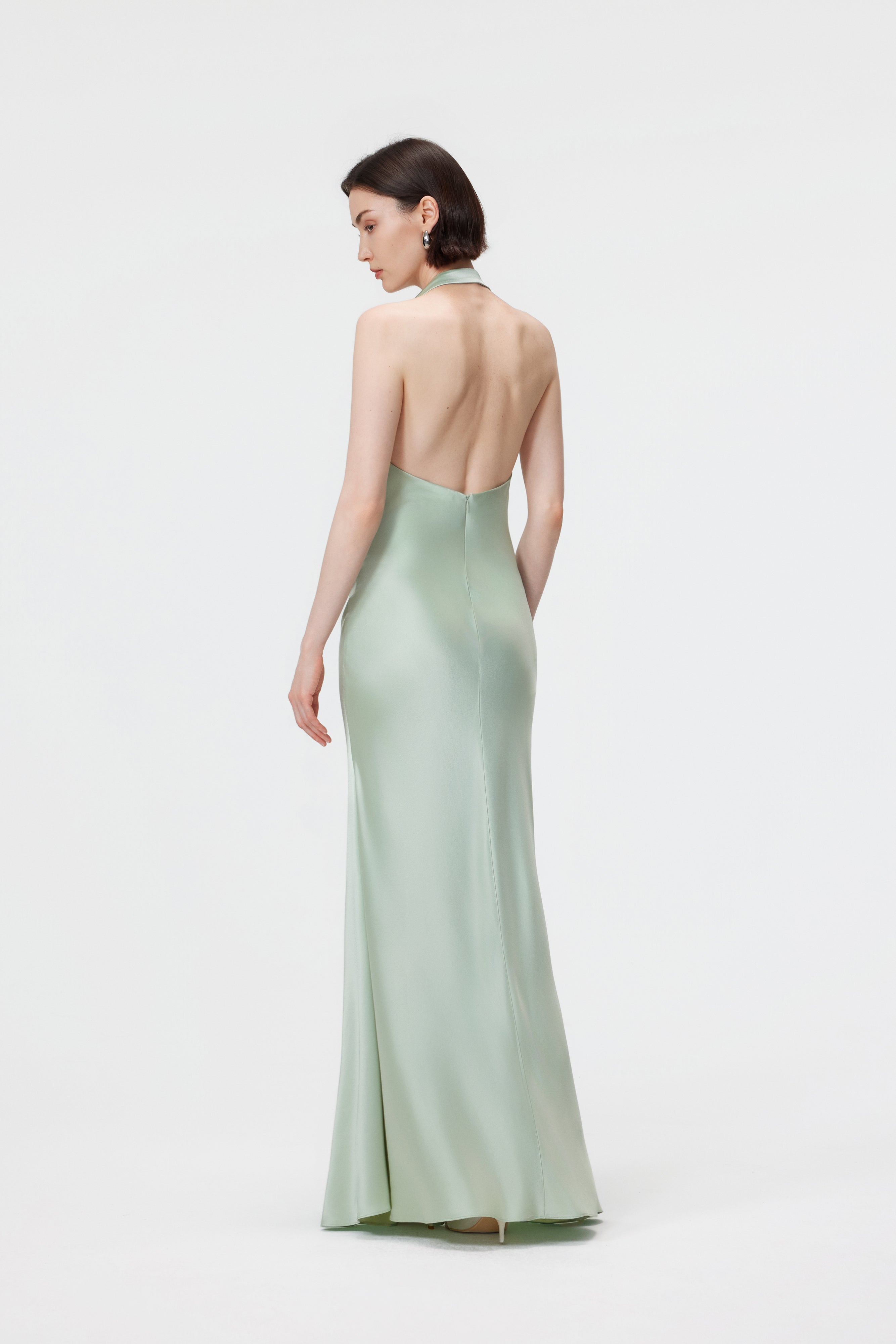 Rhea Halter Gown & Scarf Set - Glacial Green