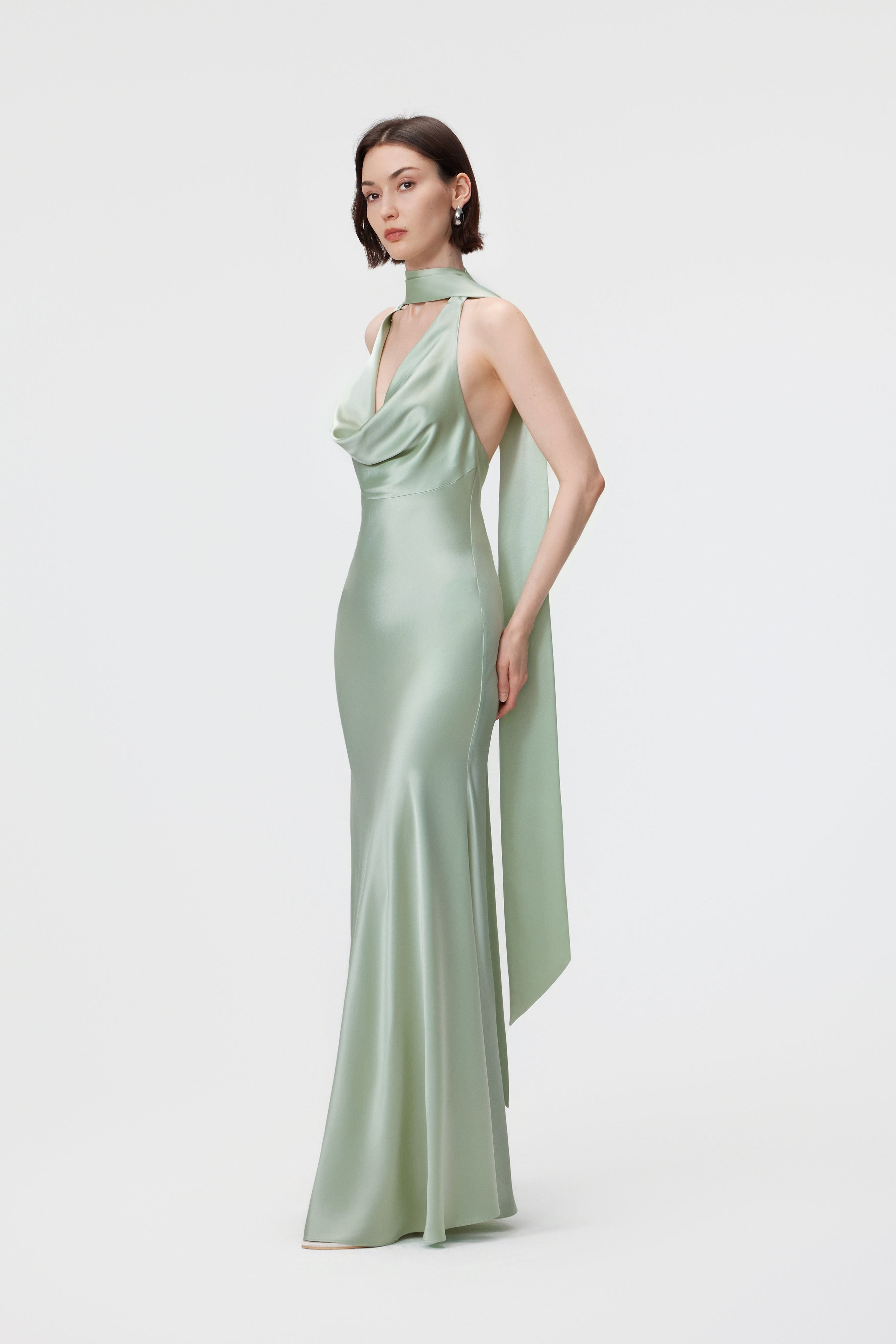 Rhea Halter Gown & Scarf Set - Glacial Green