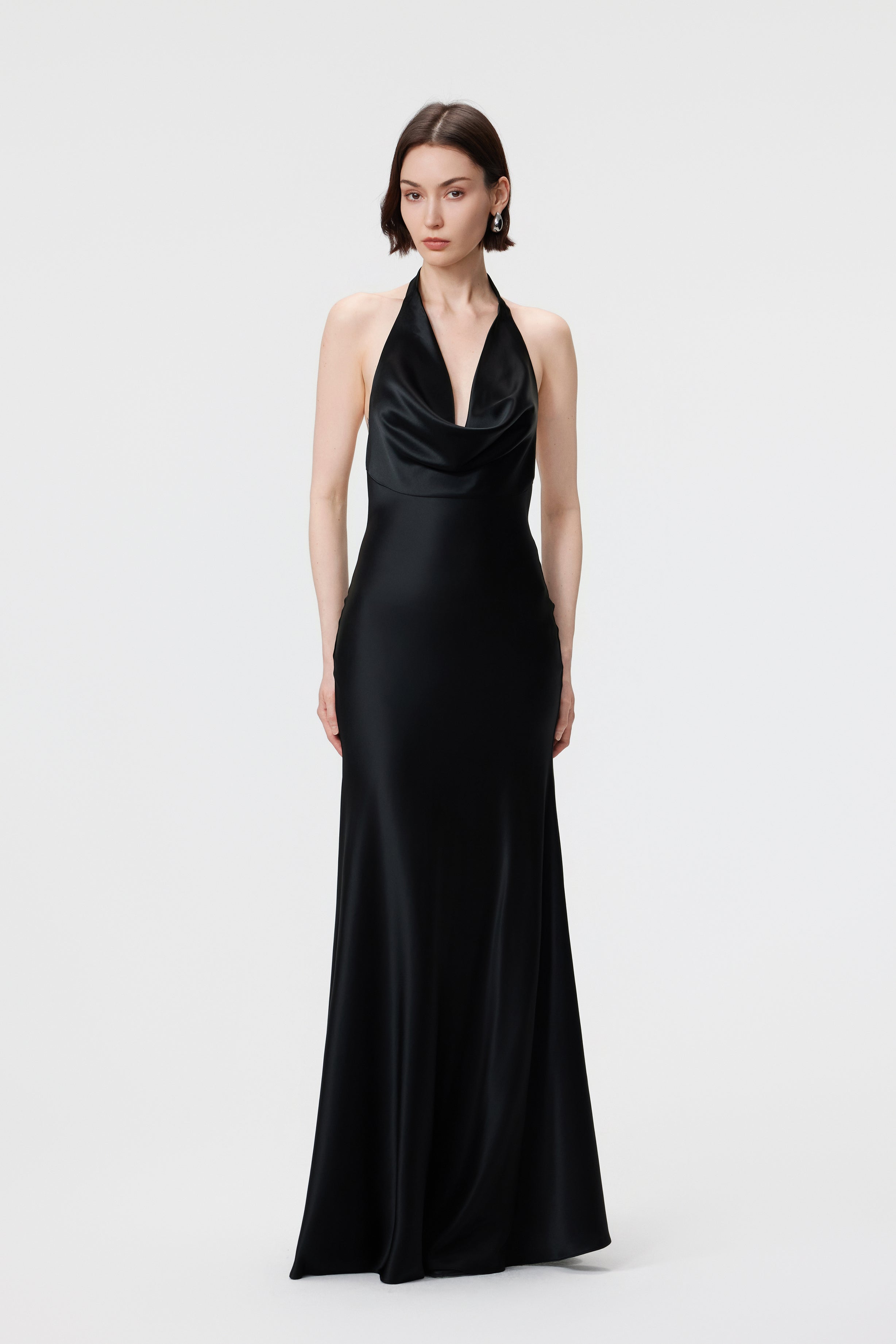 Rhea Halter Gown & Scarf Set - Black