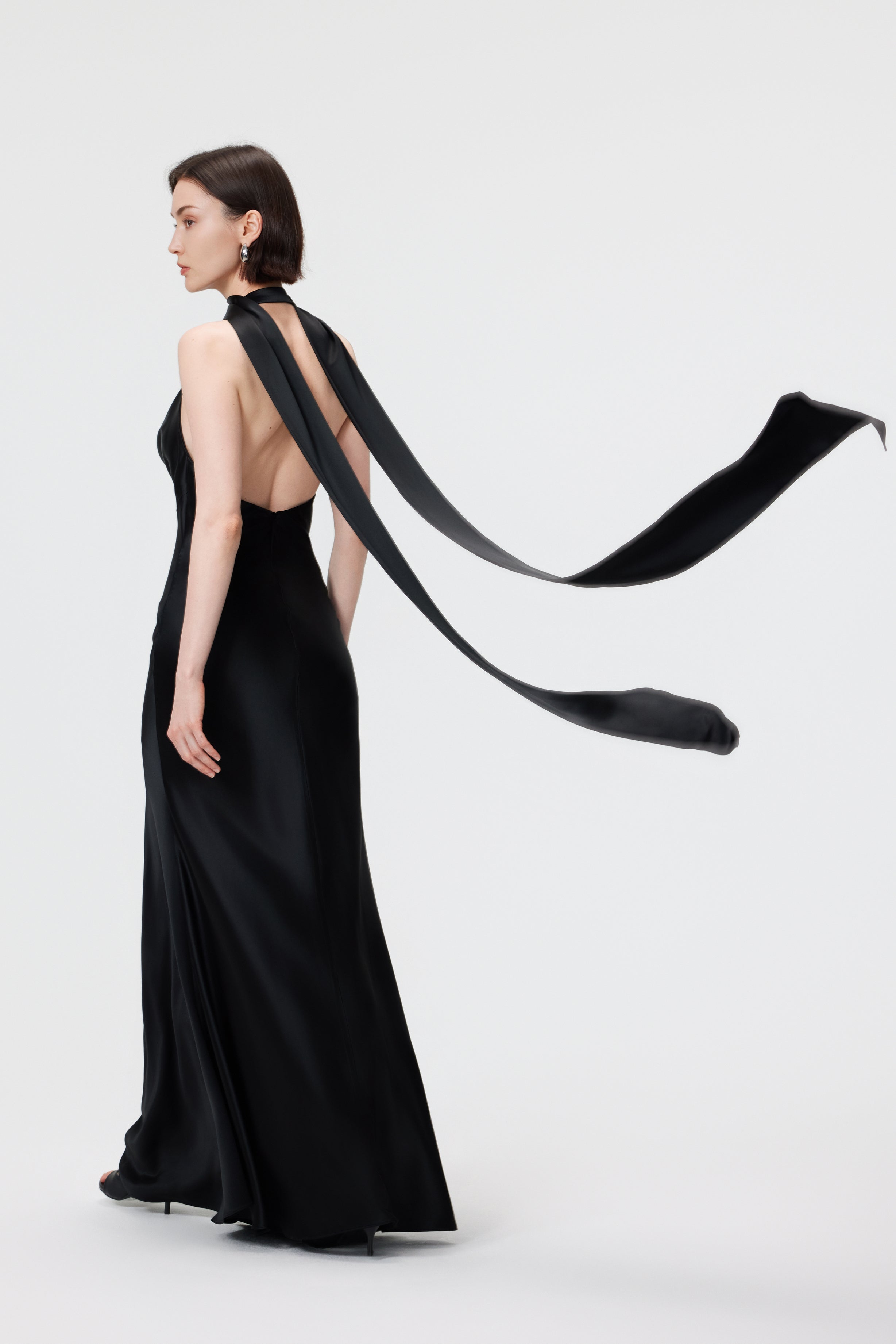 Rhea Halter Gown & Scarf Set - Black