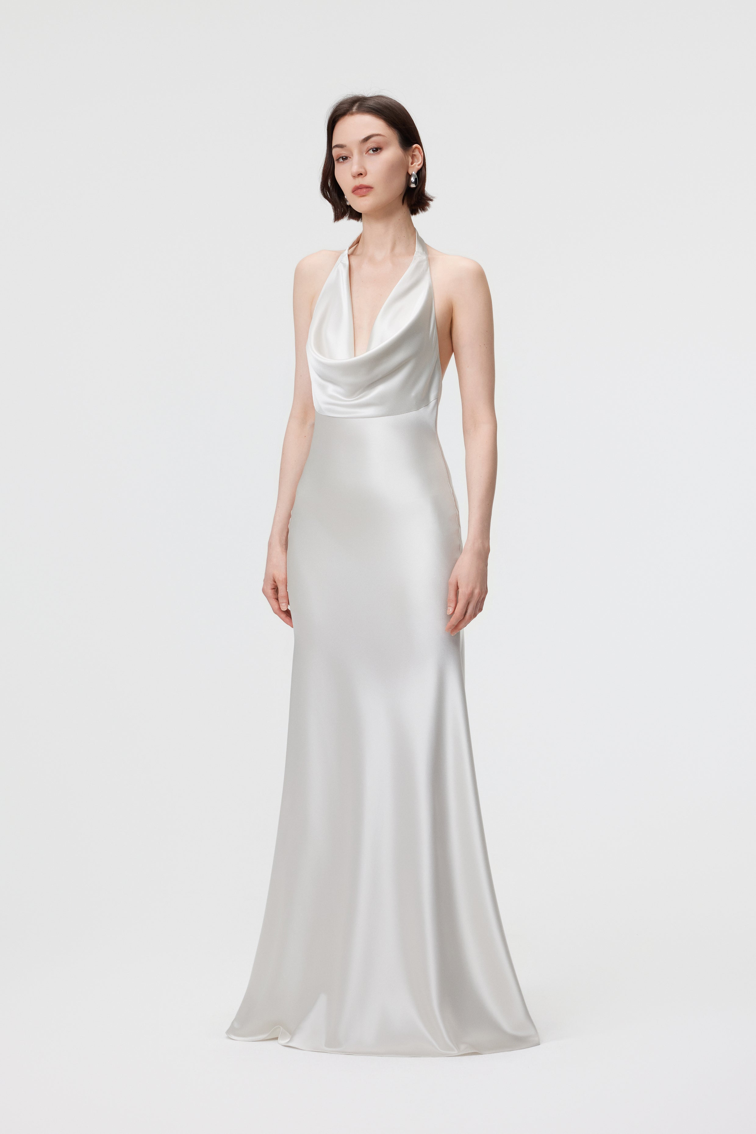 Rhea Halter Gown & Scarf Set - Pearl