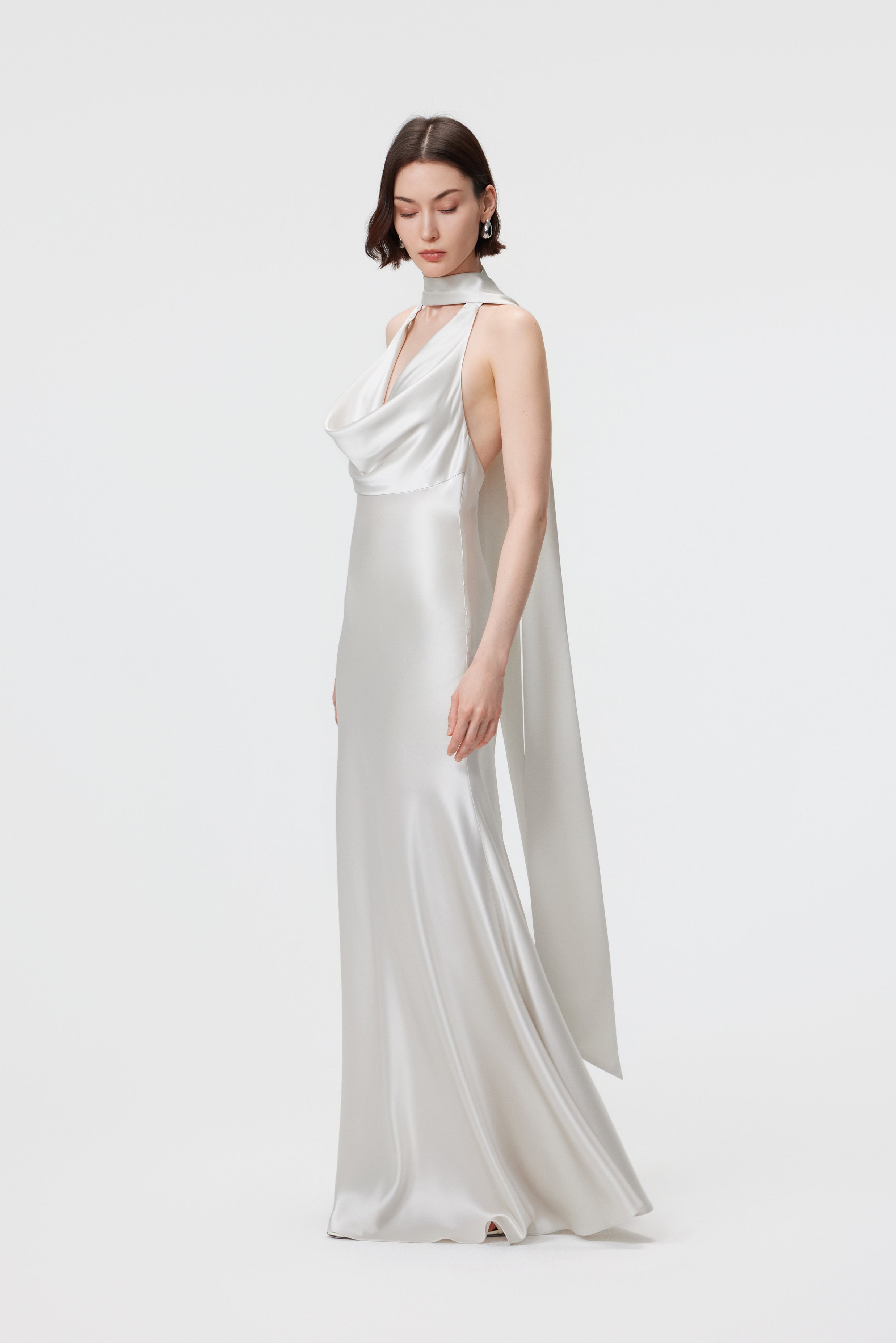 Rhea Halter Gown & Scarf Set - Pearl