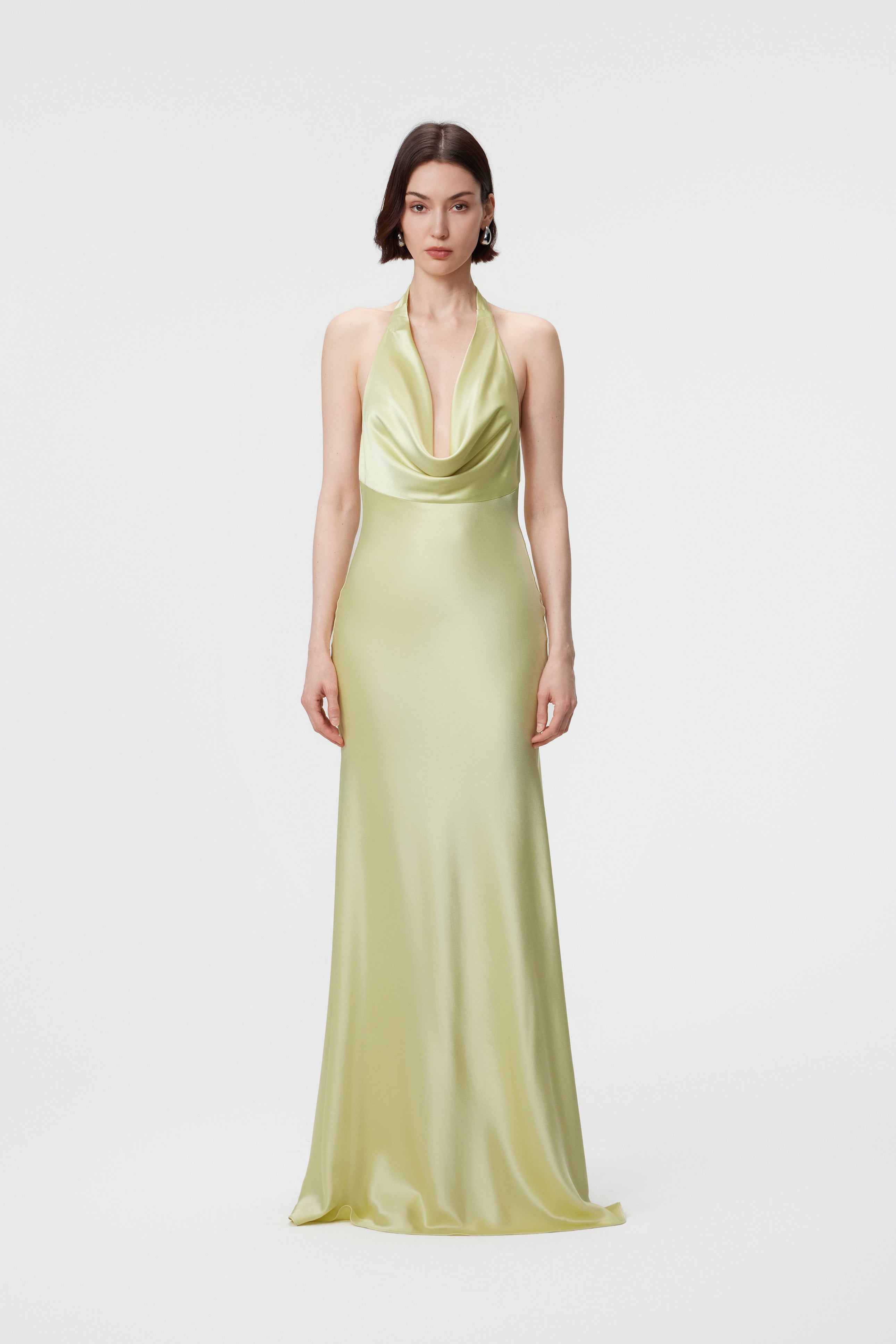 Rhea Halter Gown & Scarf Set - Citron