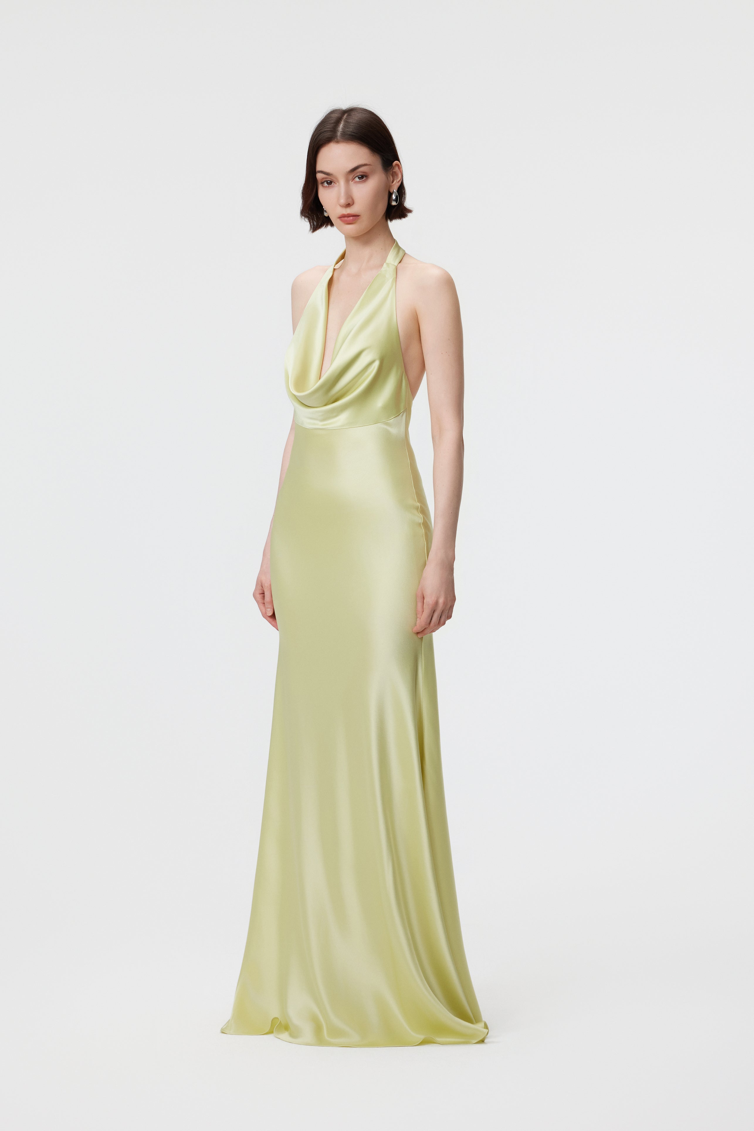 Rhea Halter Gown & Scarf Set - Citron