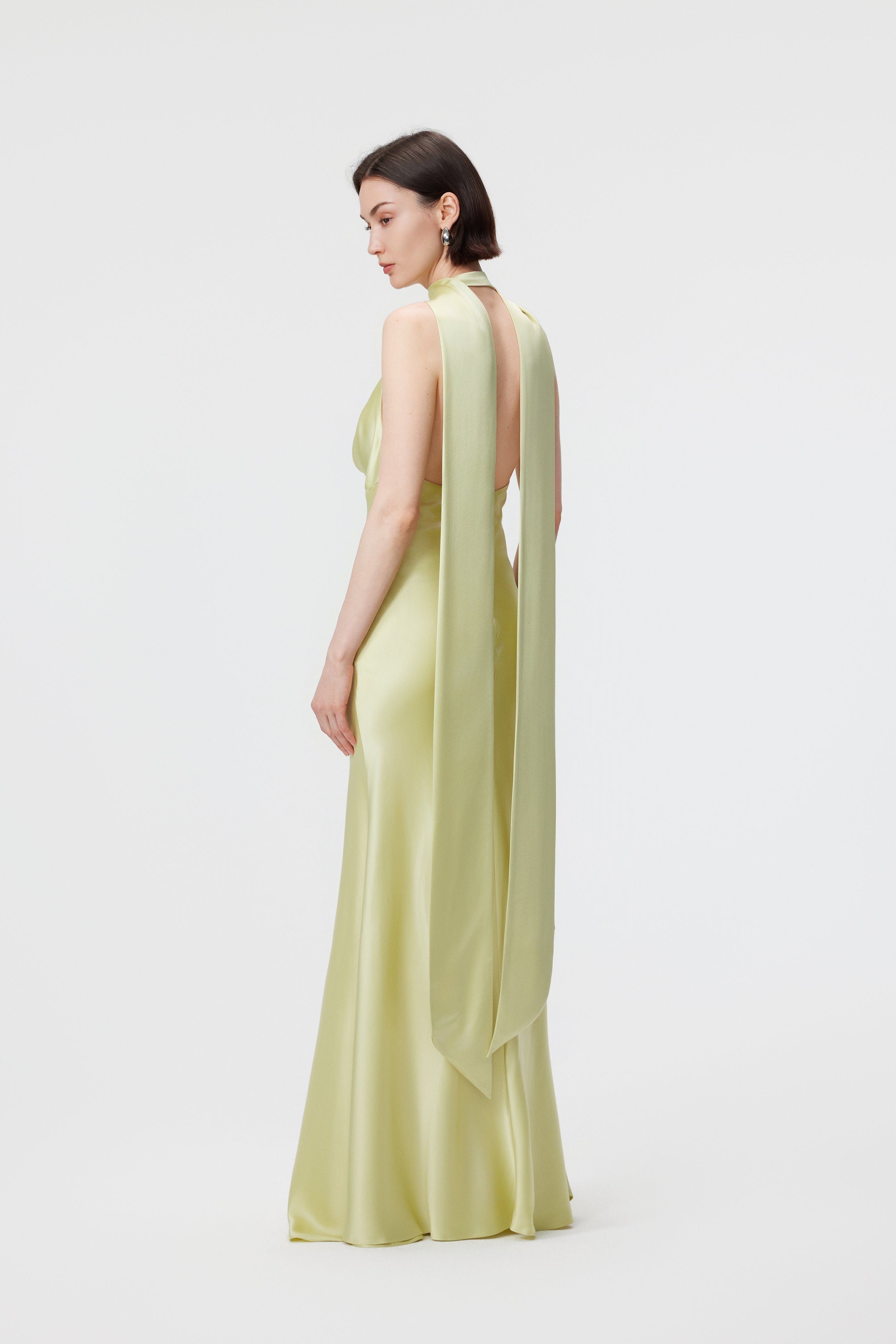 Rhea Halter Gown & Scarf Set - Citron