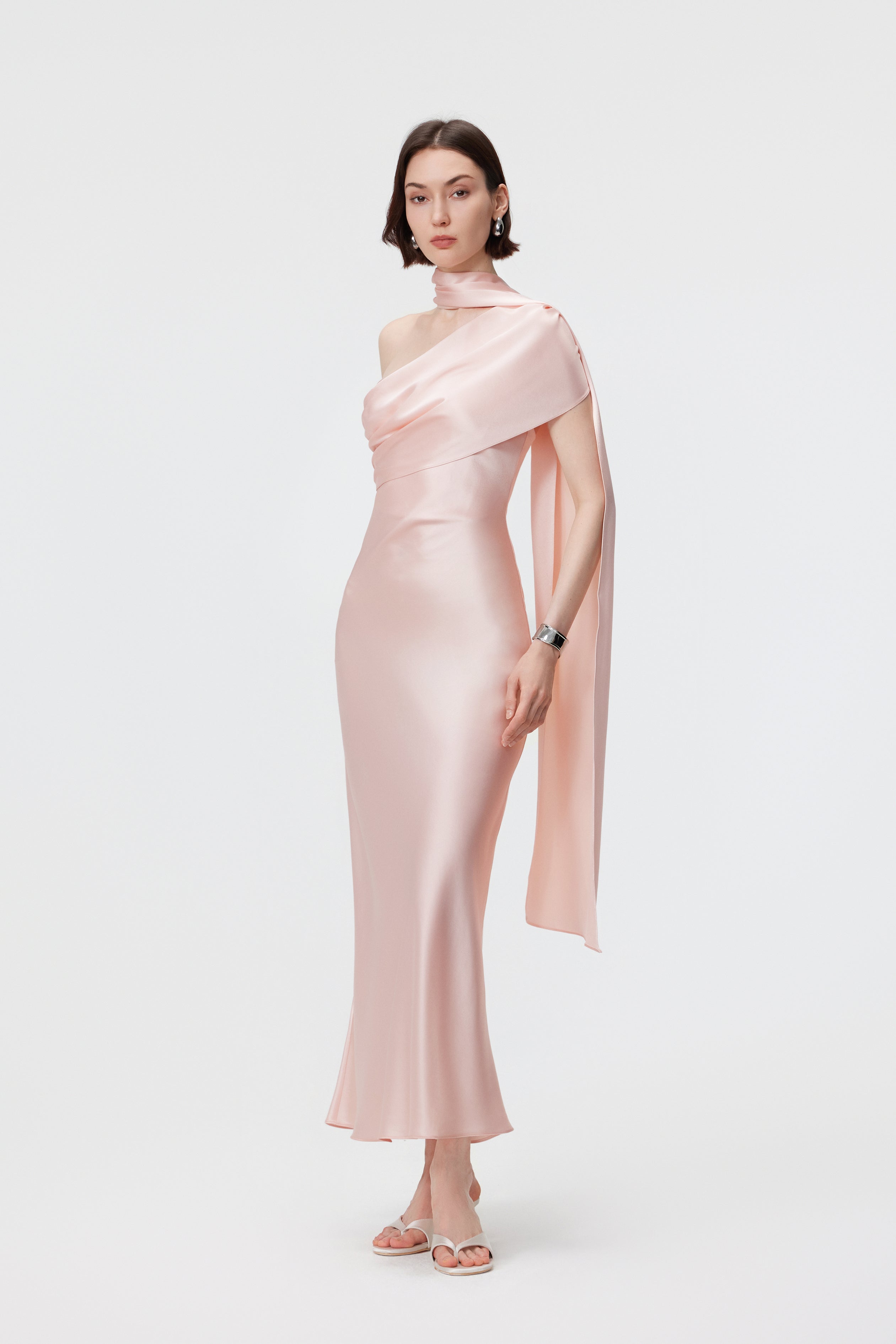Lyra Convertible Scarf-Neck Dress - Misty Rose