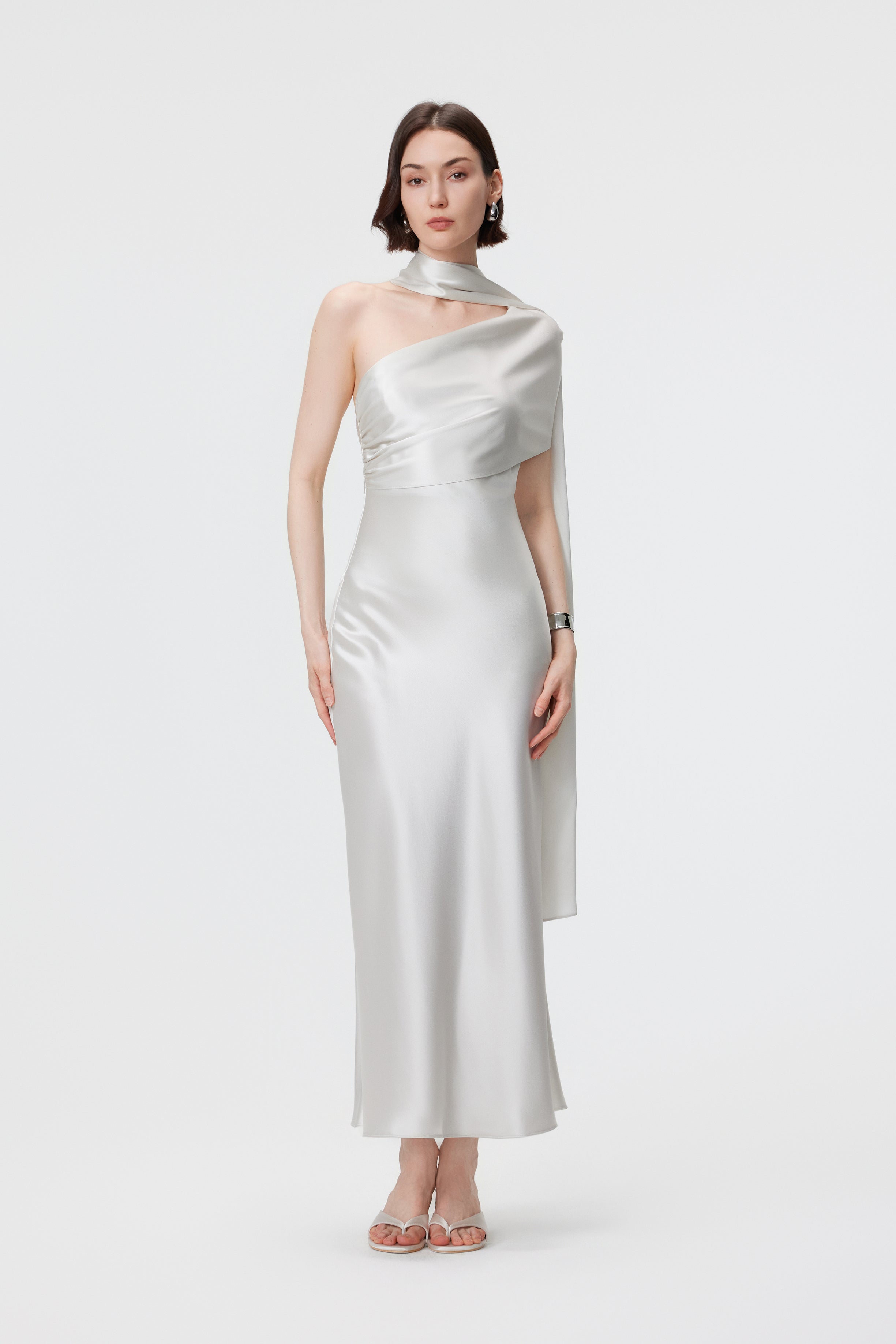 Lyra Convertible Scarf-Neck Dress - Pearl