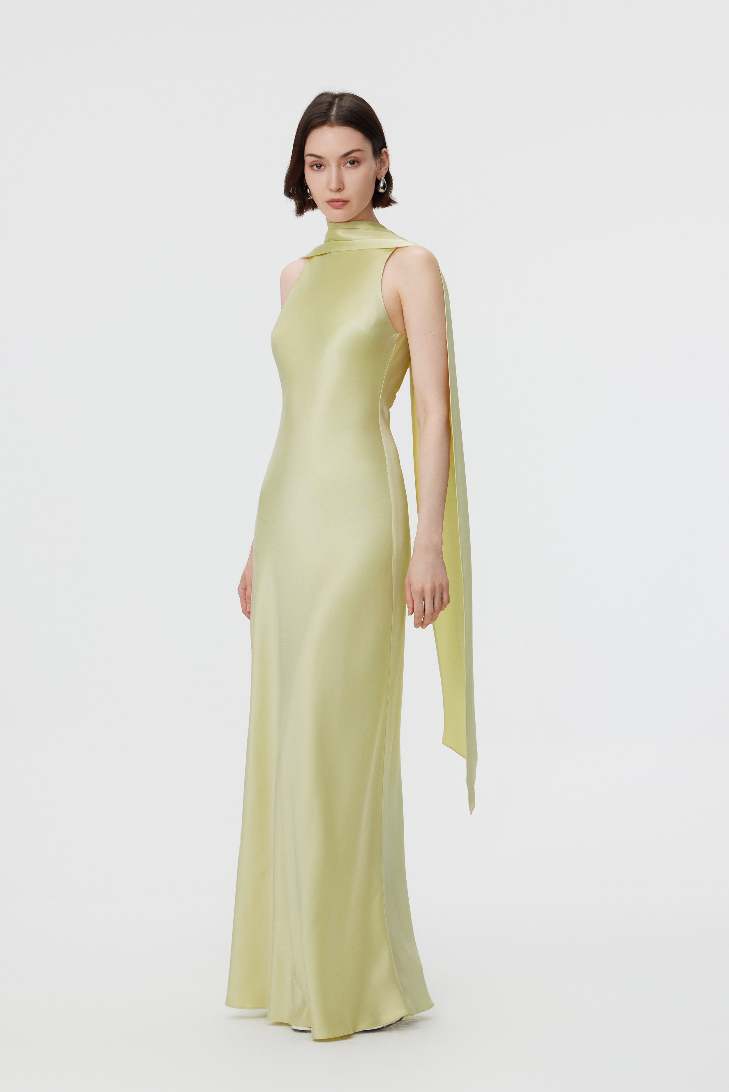Elara Convertible High-Neck Gown - Citron