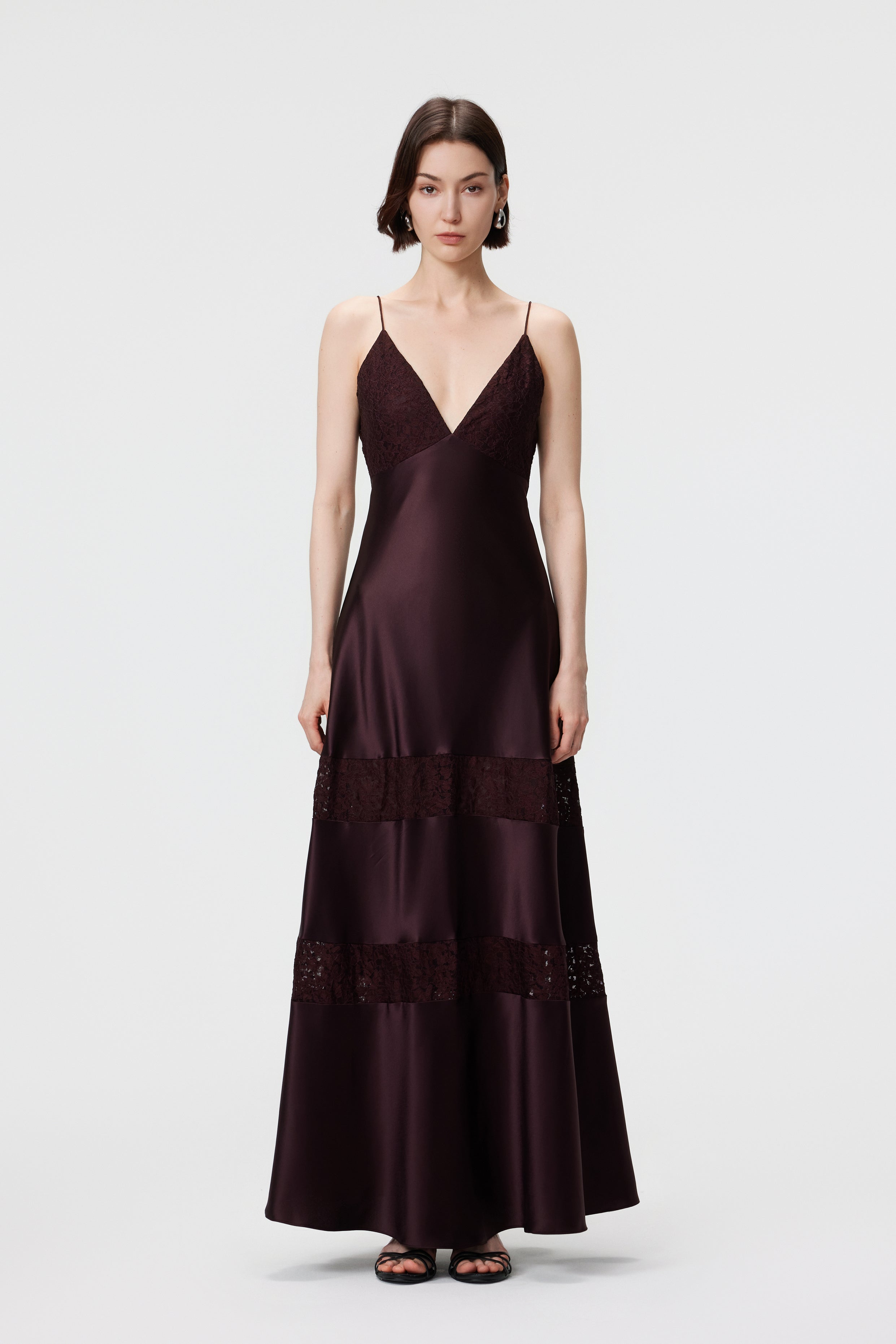 Kaia Lace-Insert Maxi Dress - Espresso