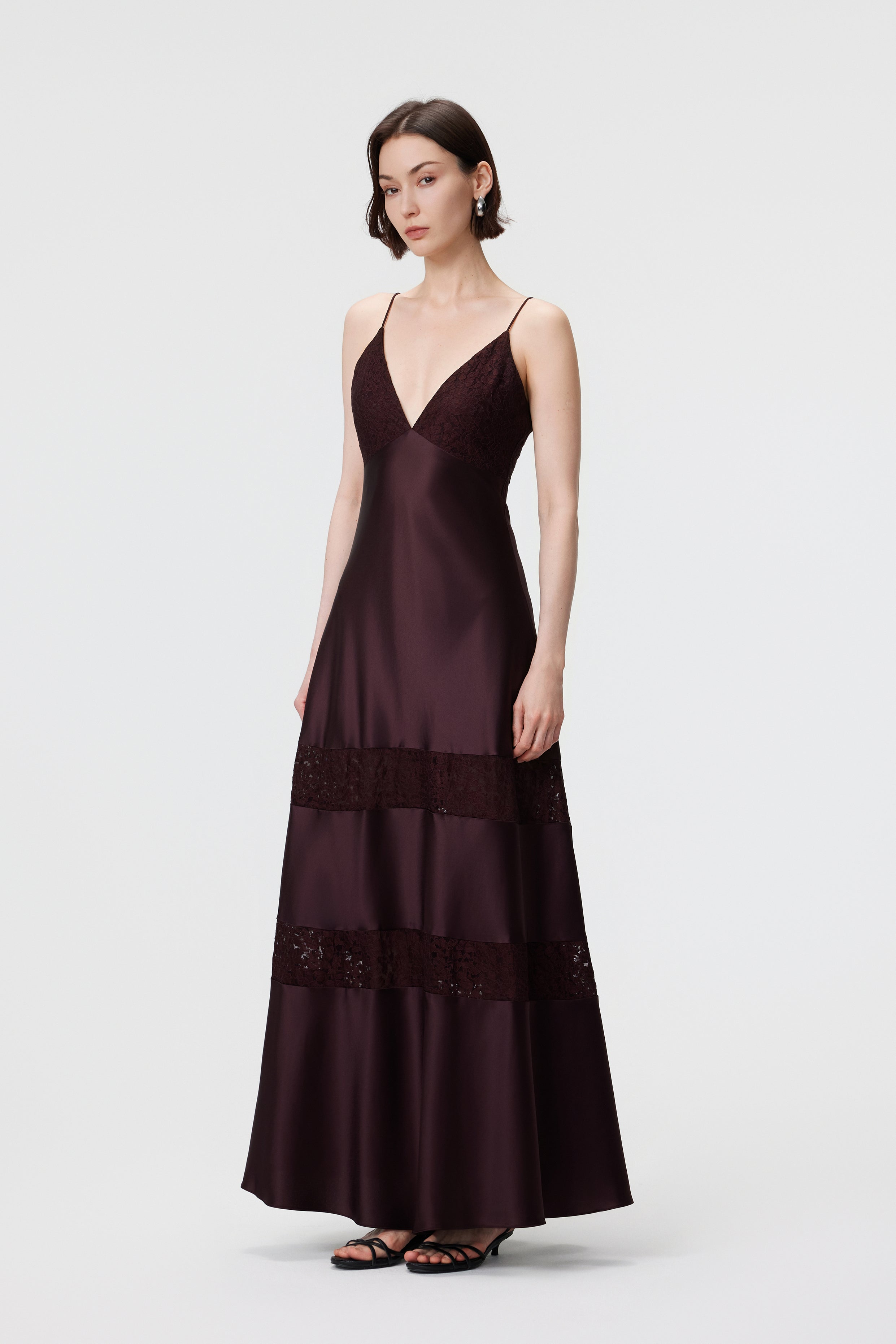 Kaia Lace-Insert Maxi Dress - Espresso