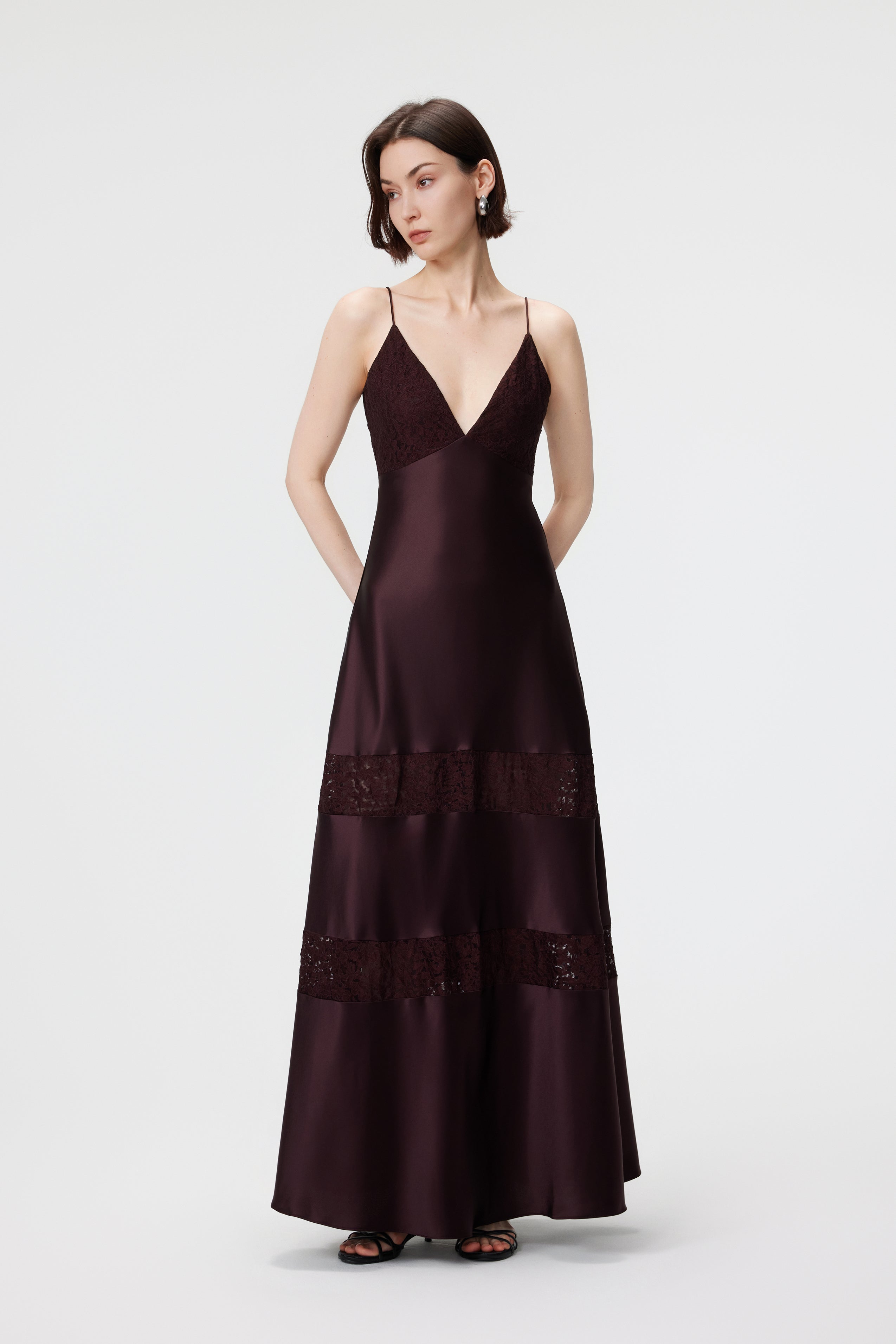 Kaia Lace-Insert Maxi Dress - Espresso