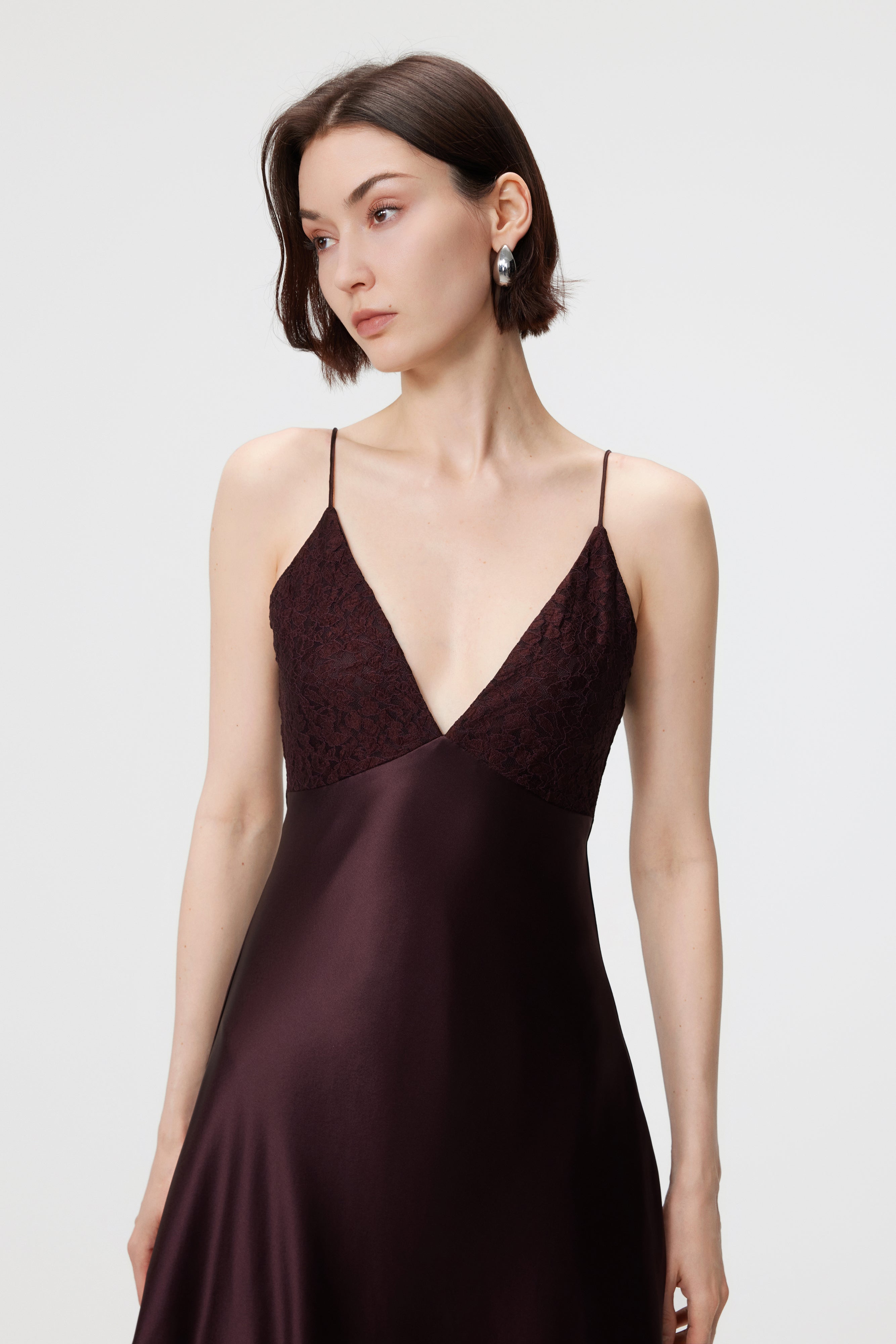 Kaia Lace-Insert Maxi Dress - Espresso