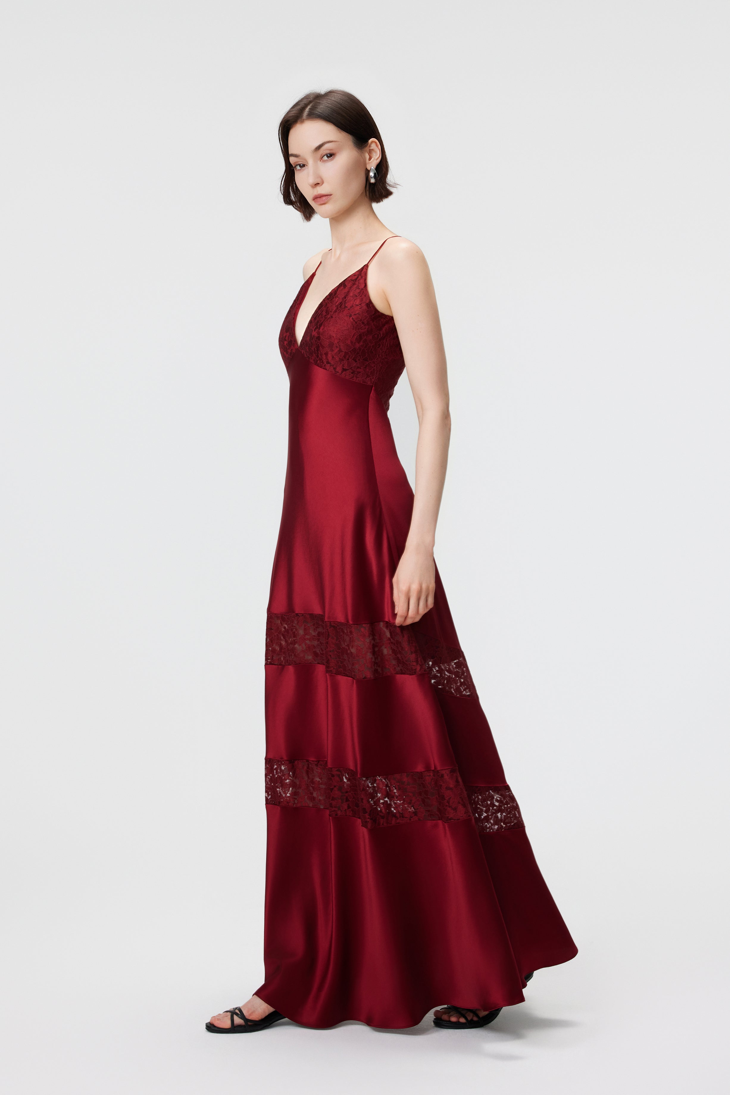 Kaia Lace-Insert Maxi Dress - Ruby