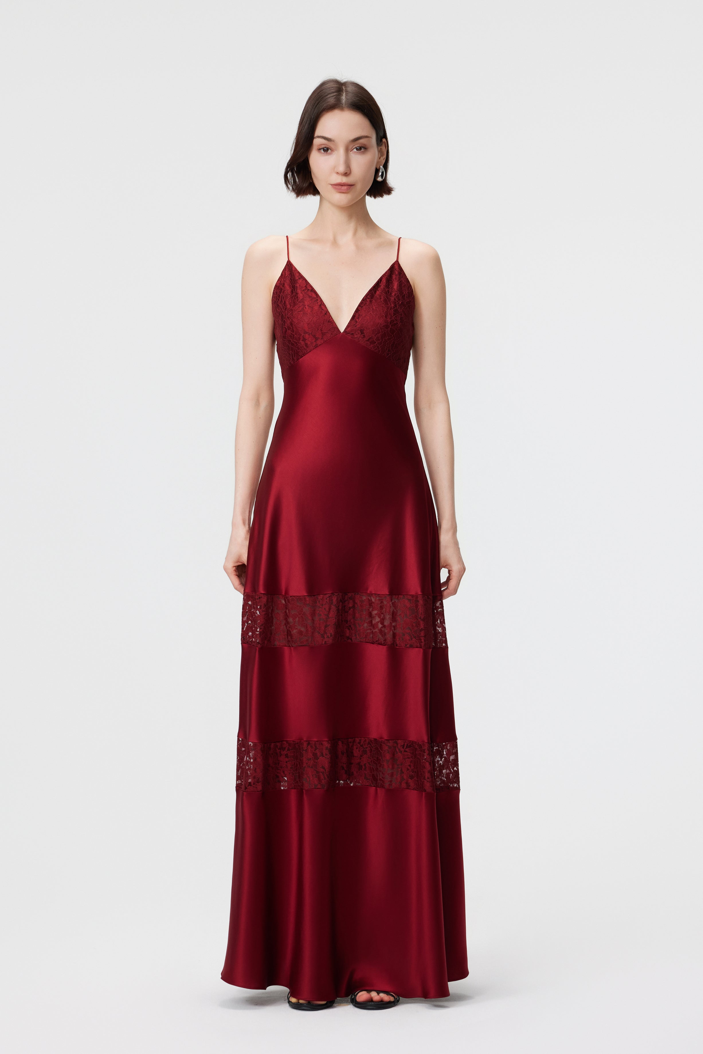 Kaia Lace-Insert Maxi Dress - Ruby