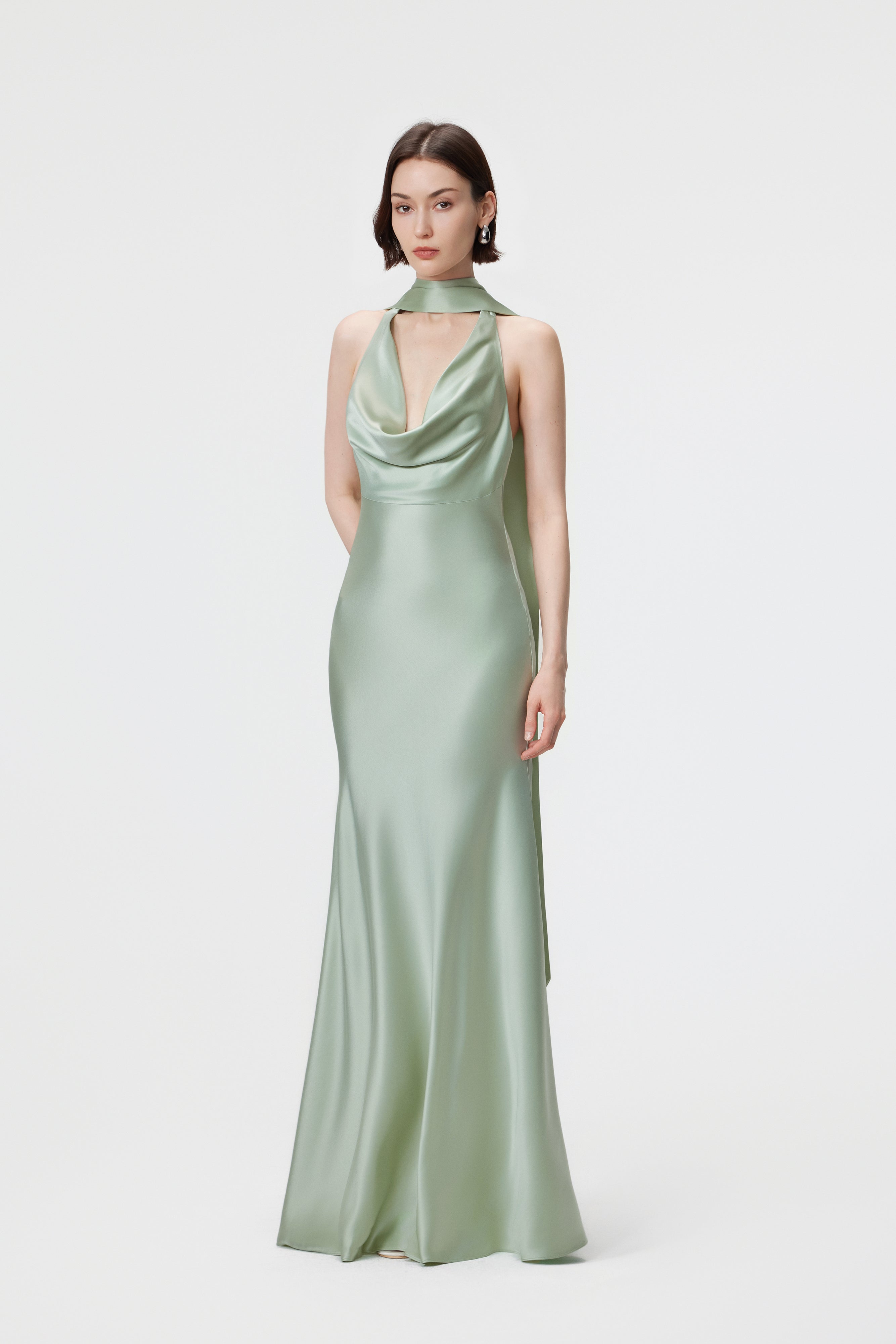 Rhea Halter Gown & Scarf Set - Glacial Green