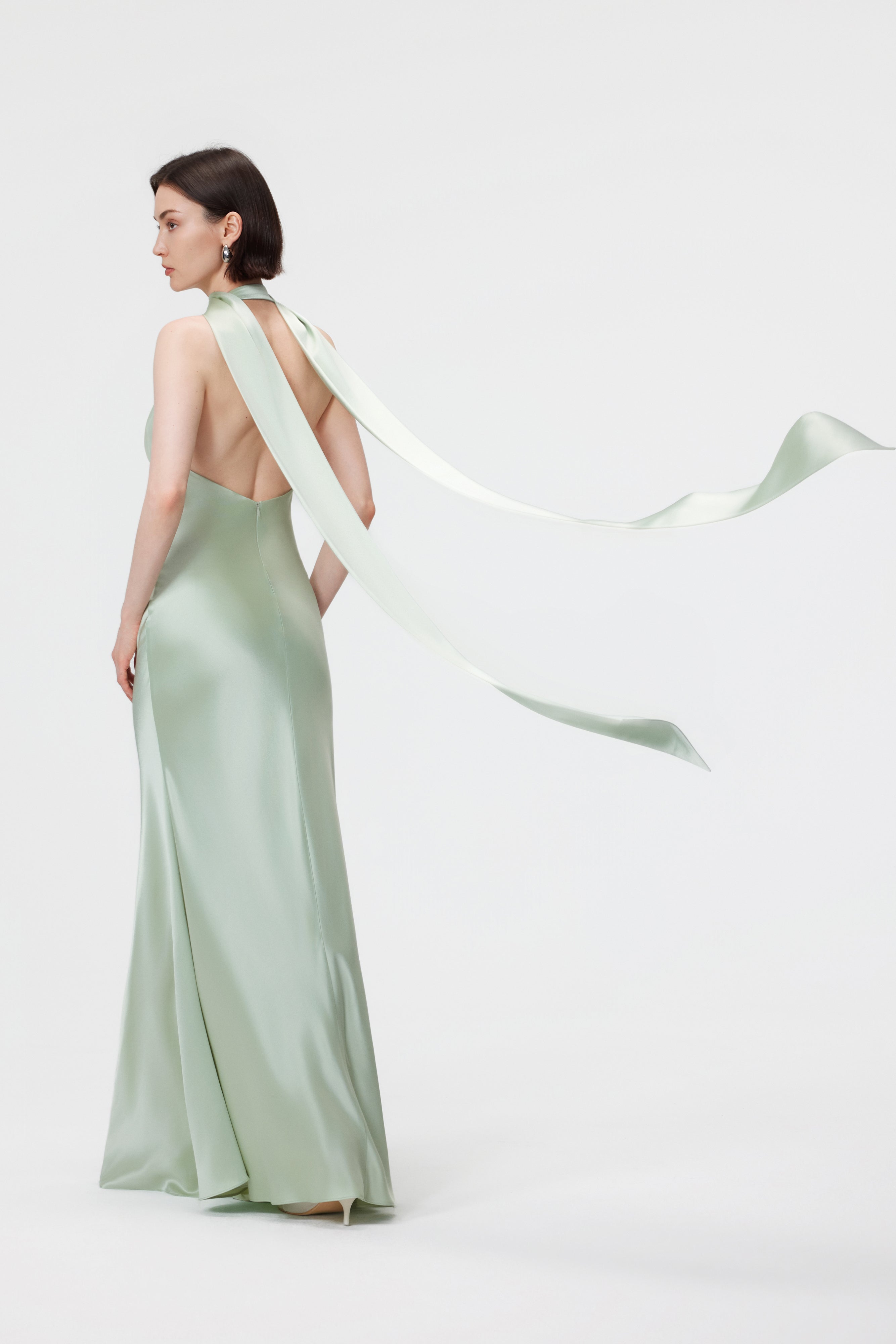Rhea Halter Gown & Scarf Set - Glacial Green