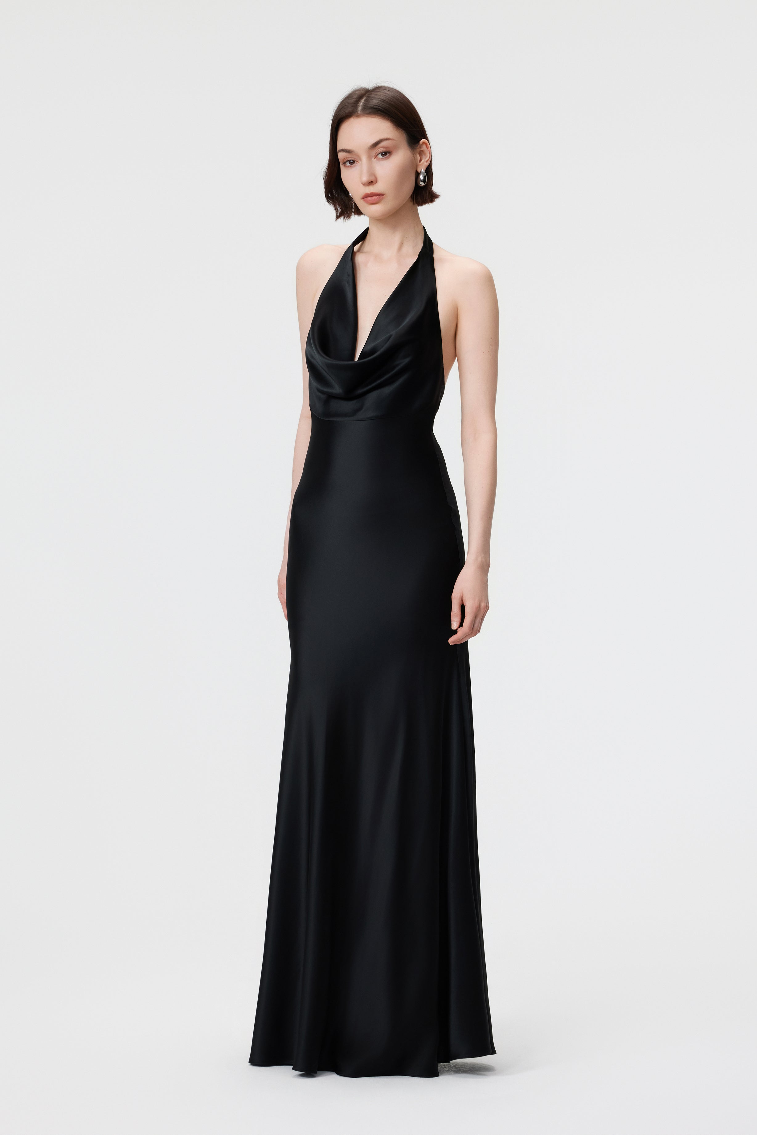 Rhea Halter Gown & Scarf Set - Black