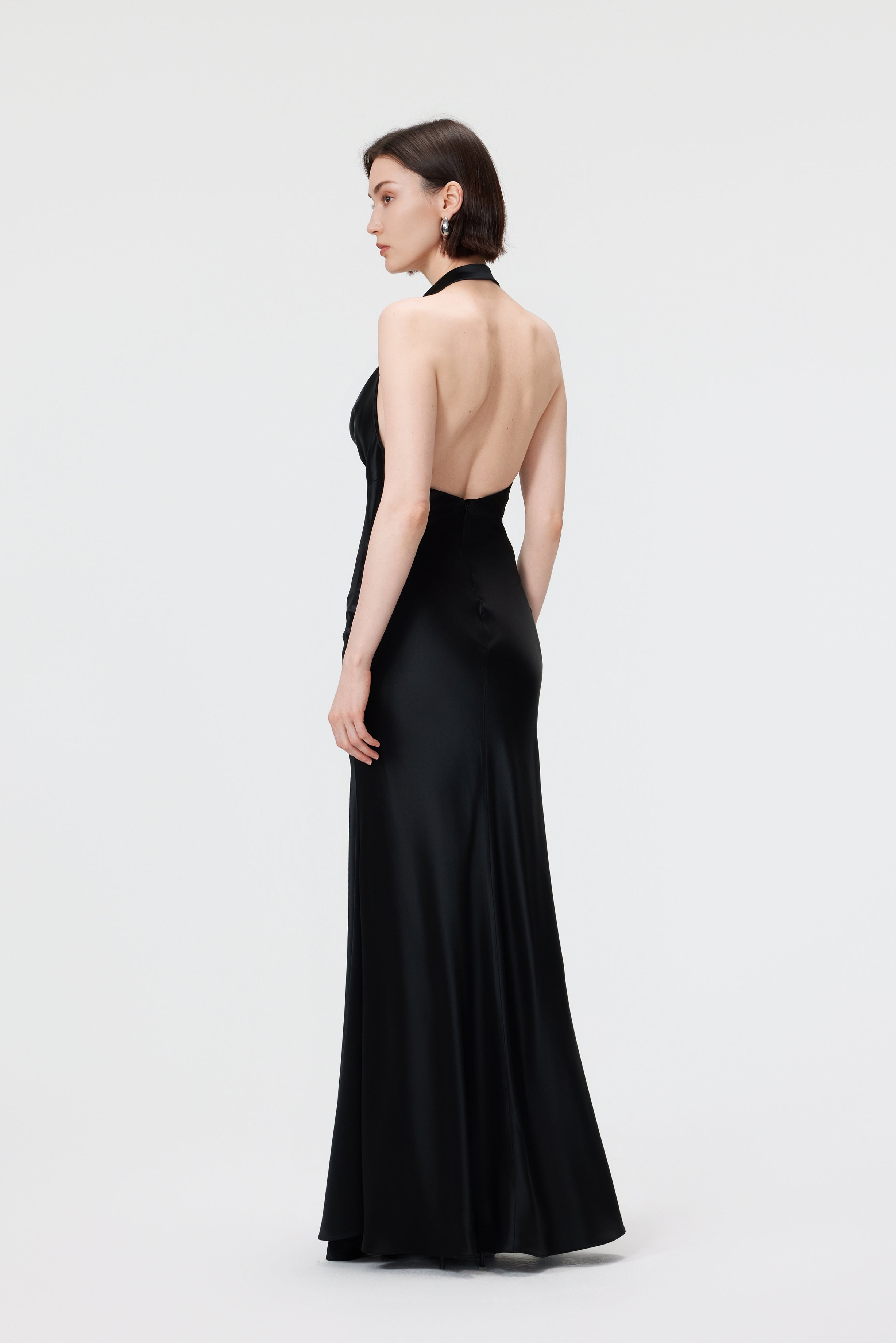 Rhea Halter Gown & Scarf Set - Black