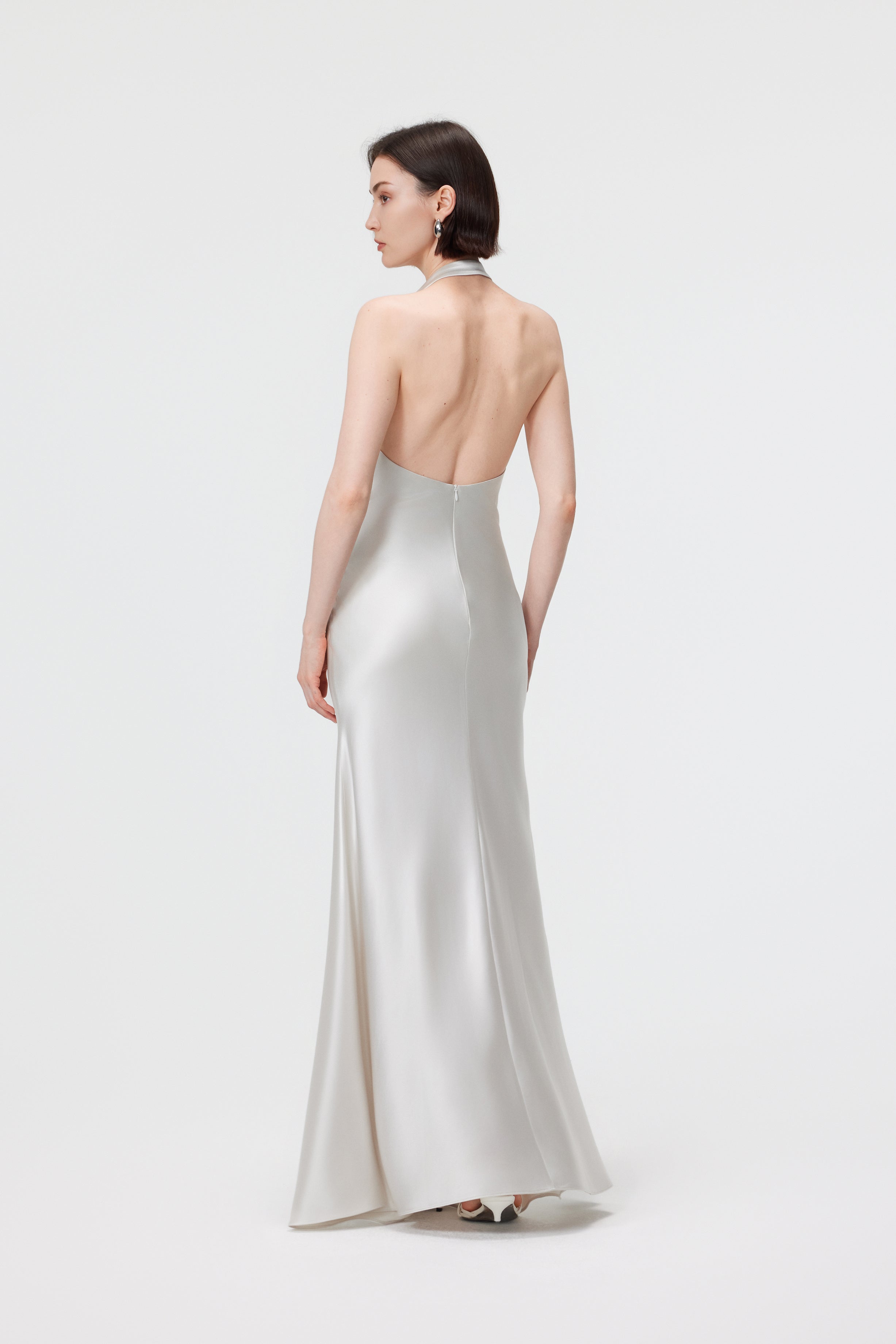 Rhea Halter Gown & Scarf Set - Pearl