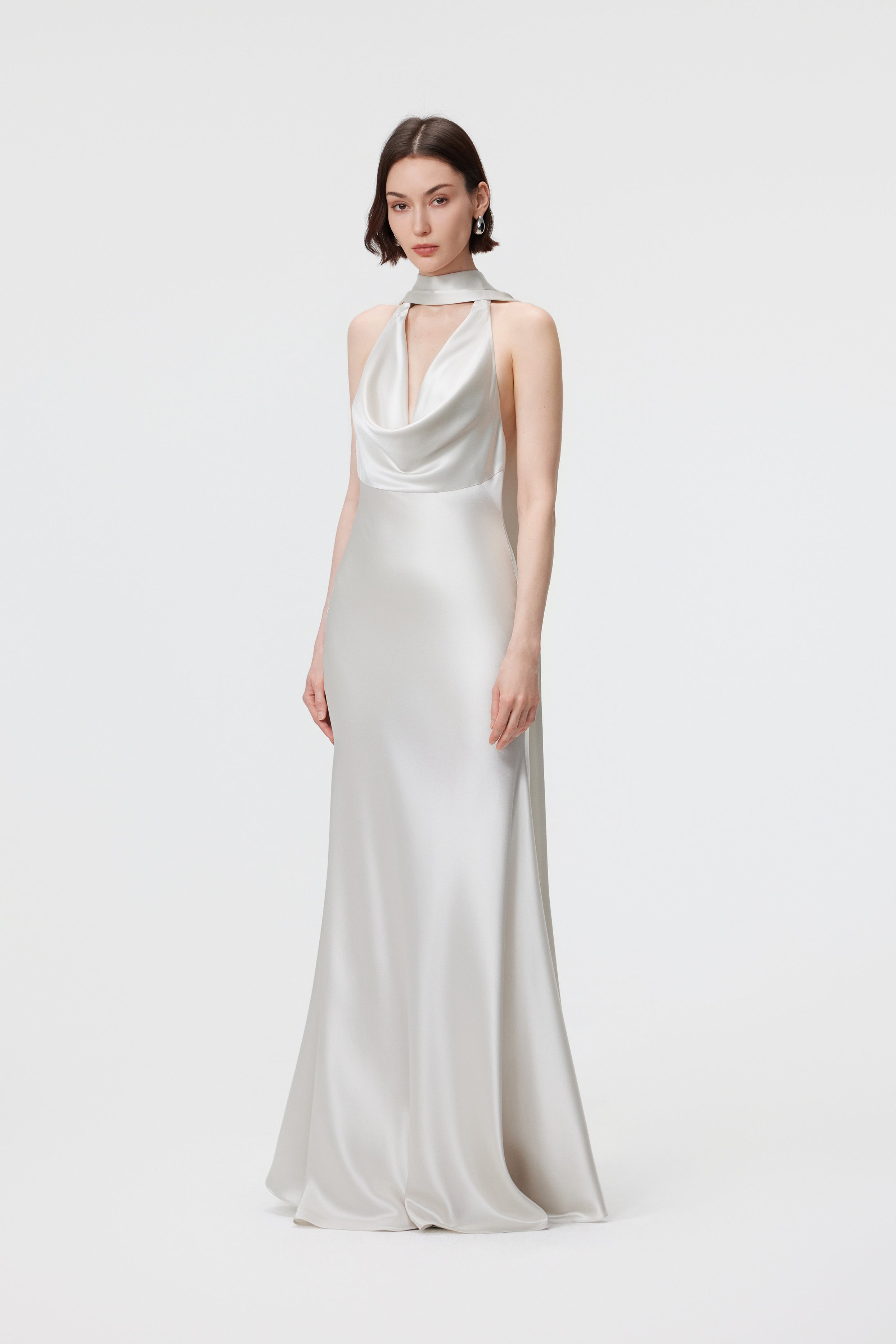 Rhea Halter Gown & Scarf Set - Pearl