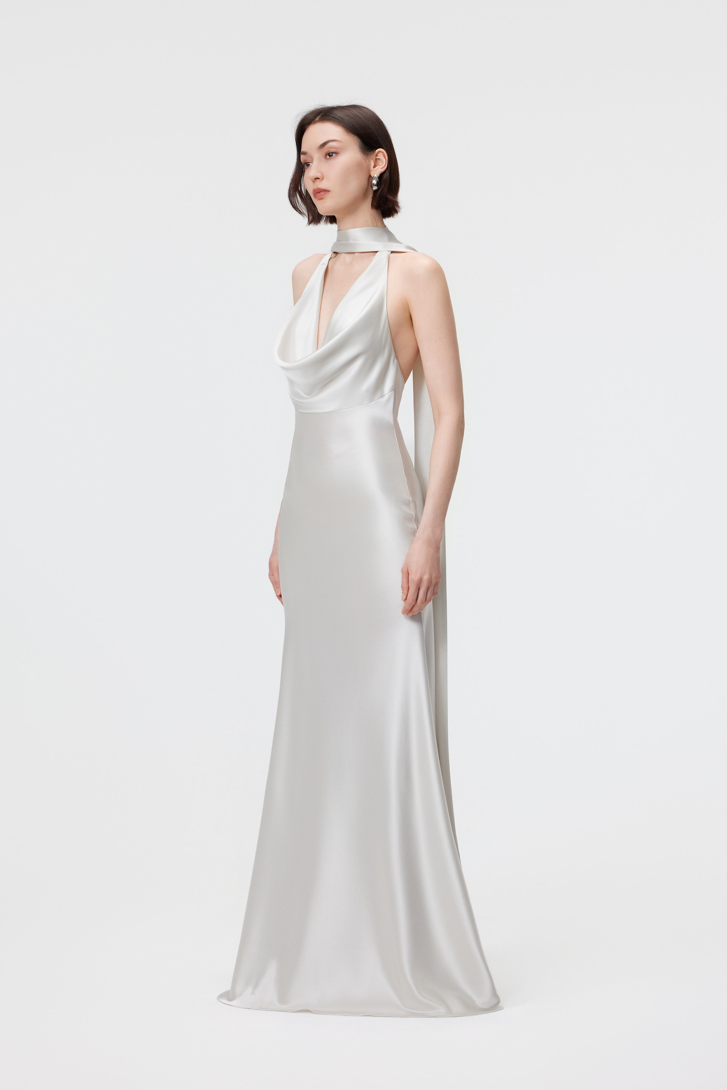 Rhea Halter Gown & Scarf Set - Pearl