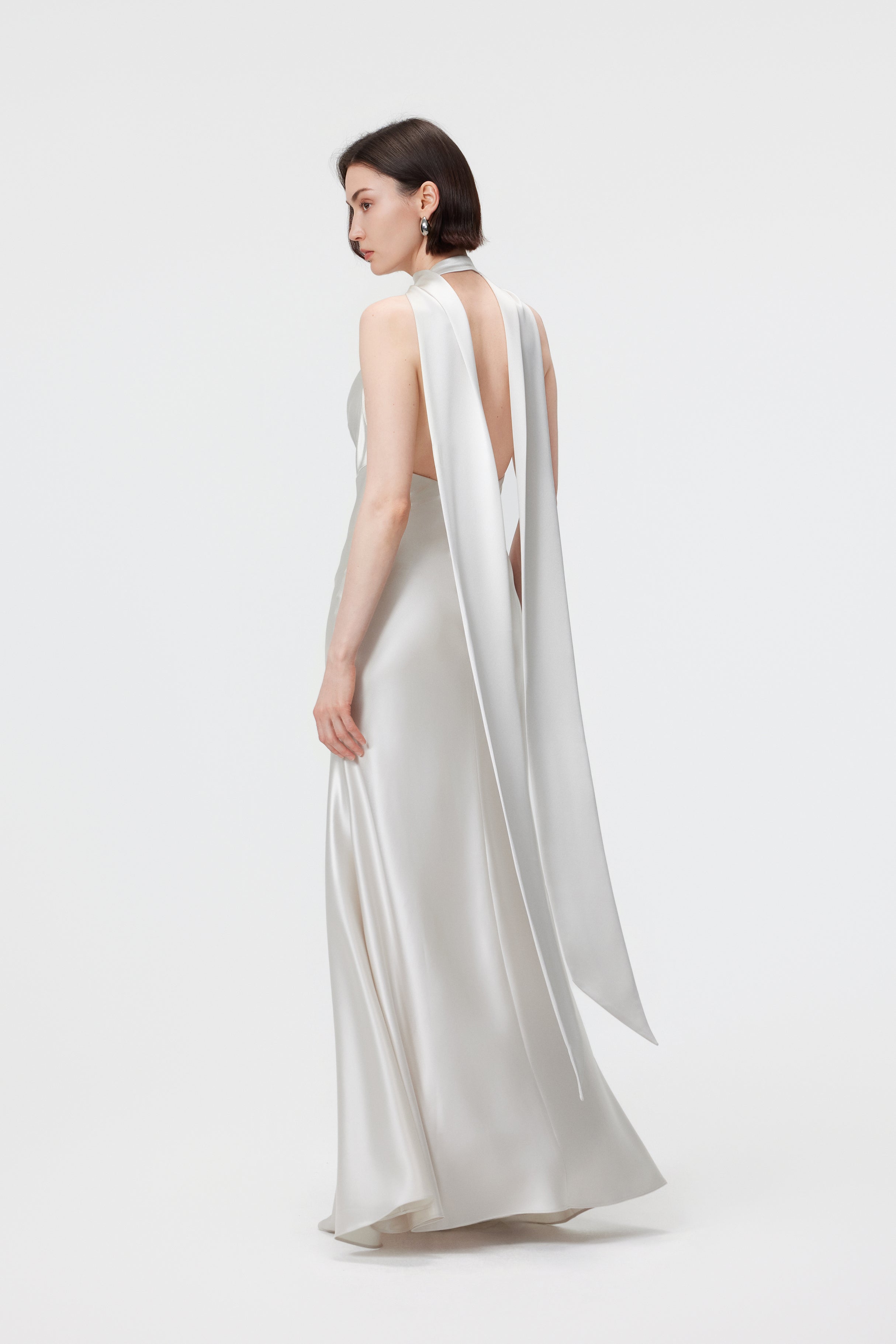 Rhea Halter Gown & Scarf Set - Pearl