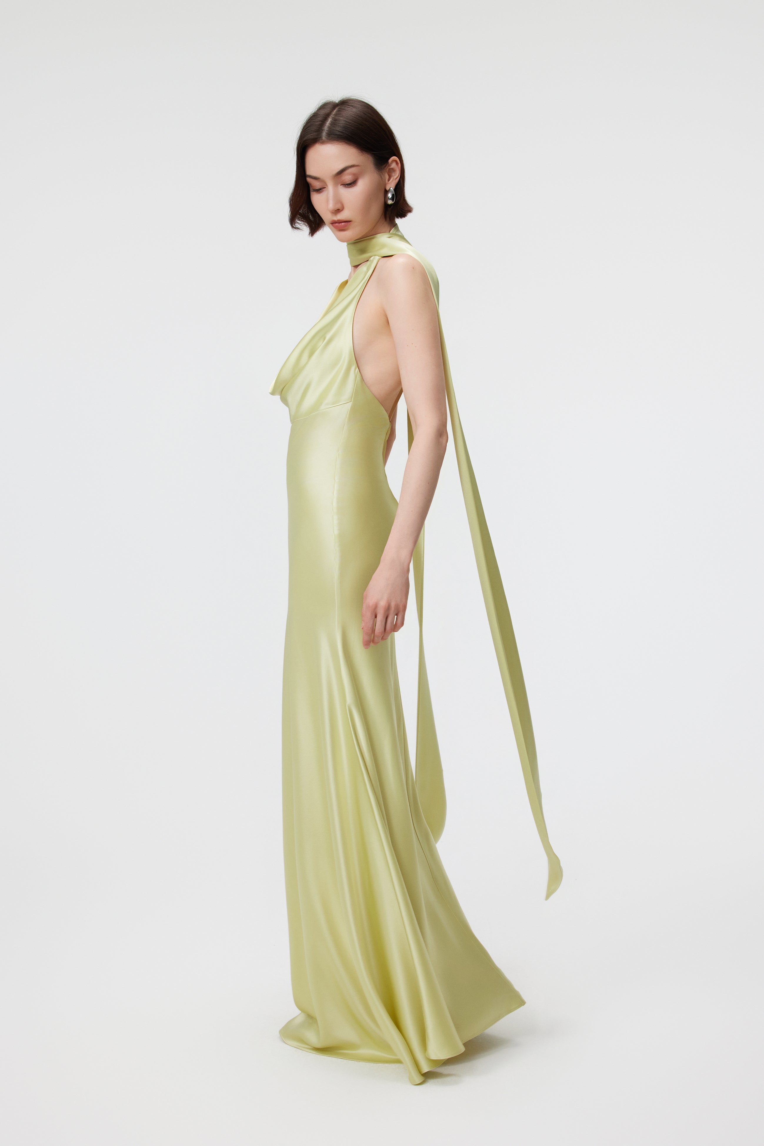 Rhea Halter Gown & Scarf Set - Citron