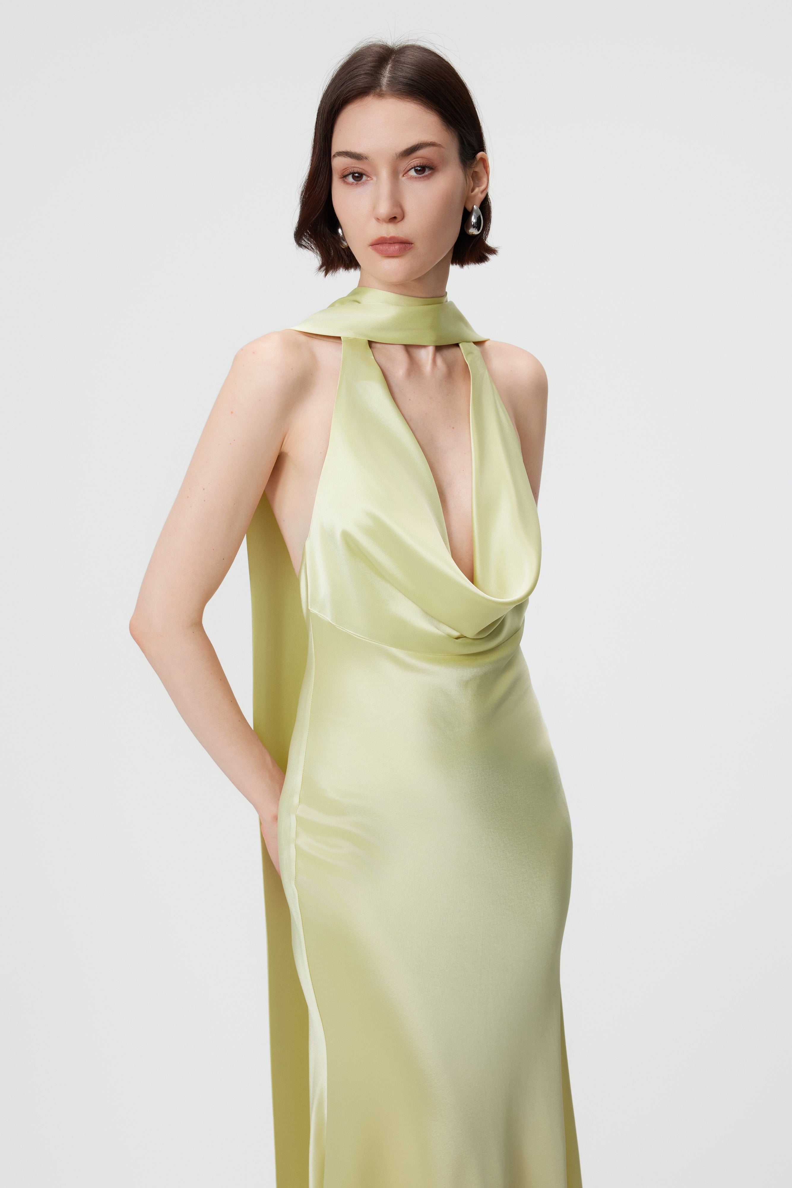 Rhea Halter Gown & Scarf Set - Citron