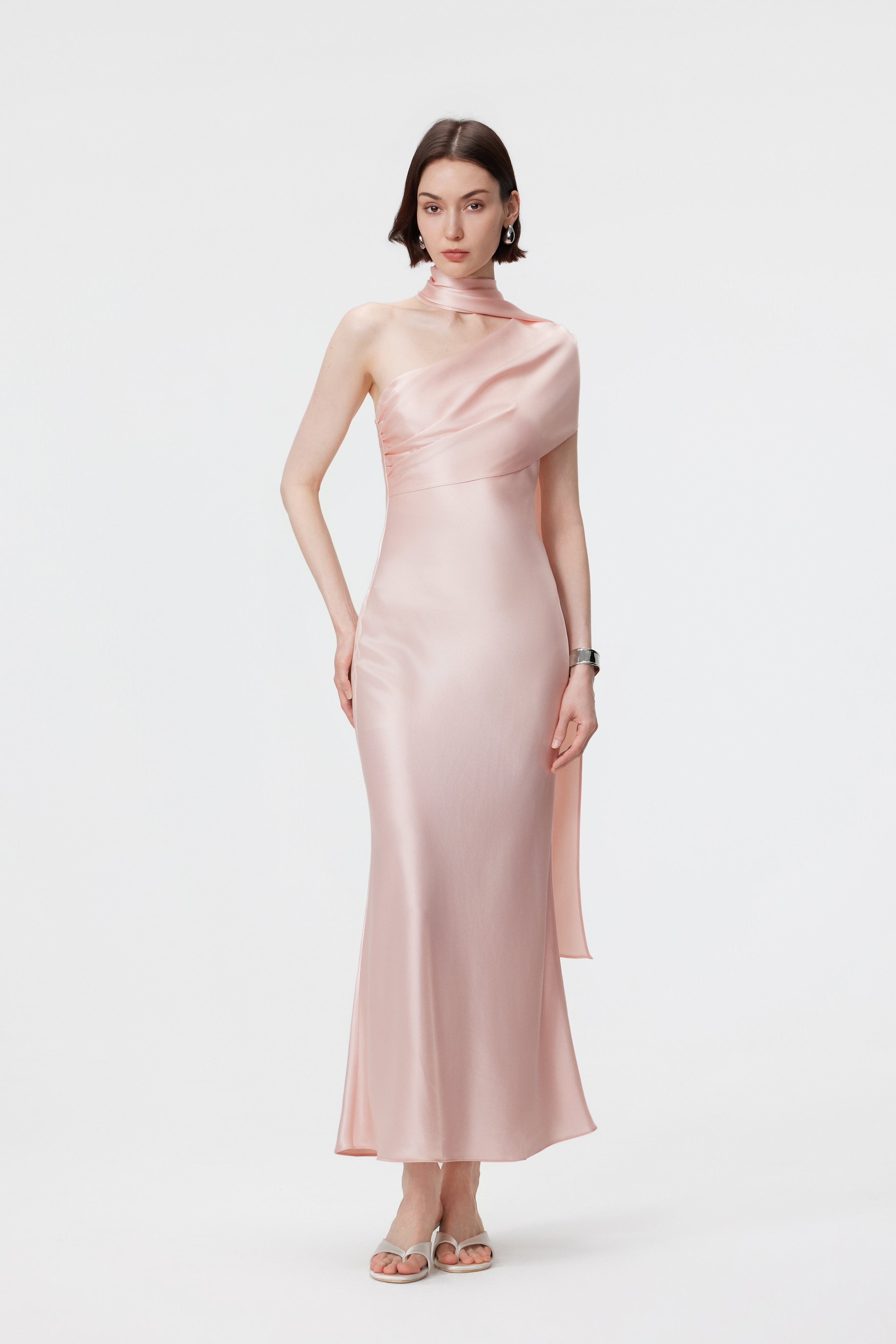 Lyra Convertible Scarf-Neck Dress - Misty Rose