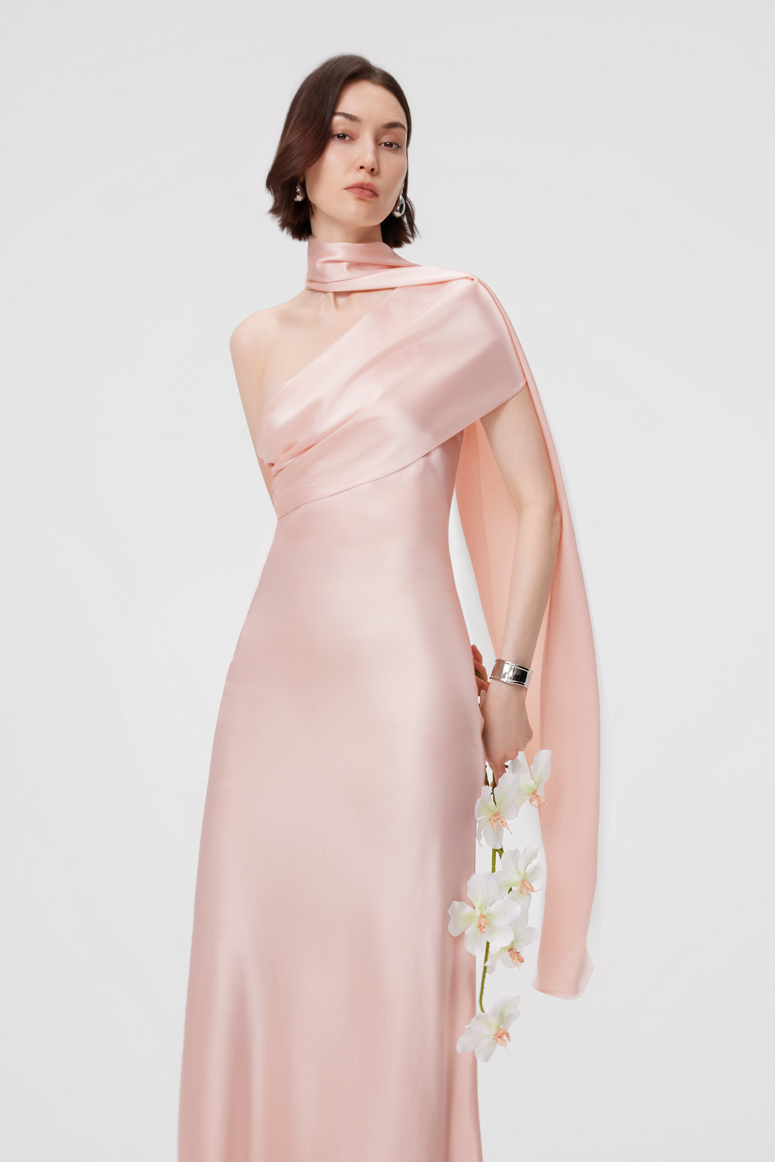 Lyra Convertible Scarf-Neck Dress - Misty Rose
