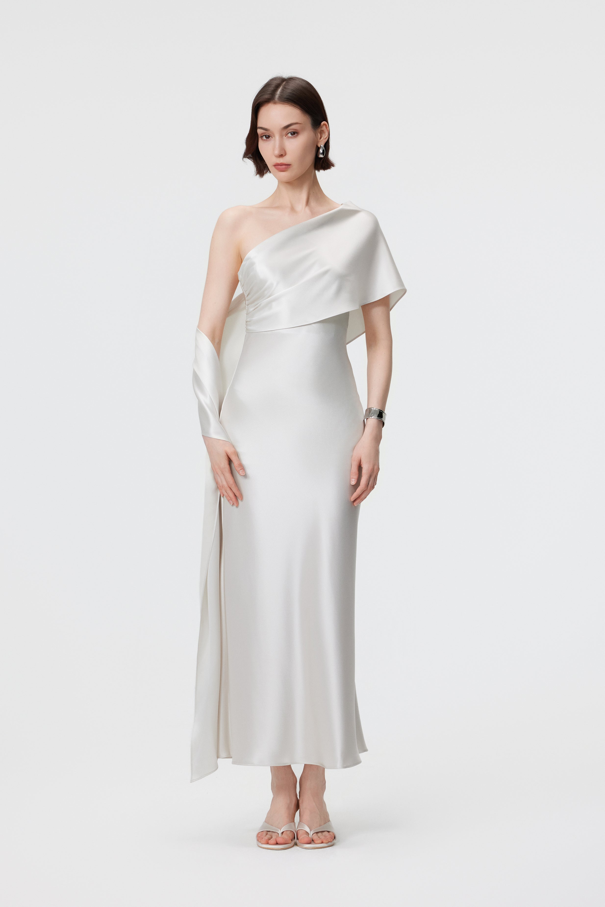 Lyra Convertible Scarf-Neck Dress - Pearl