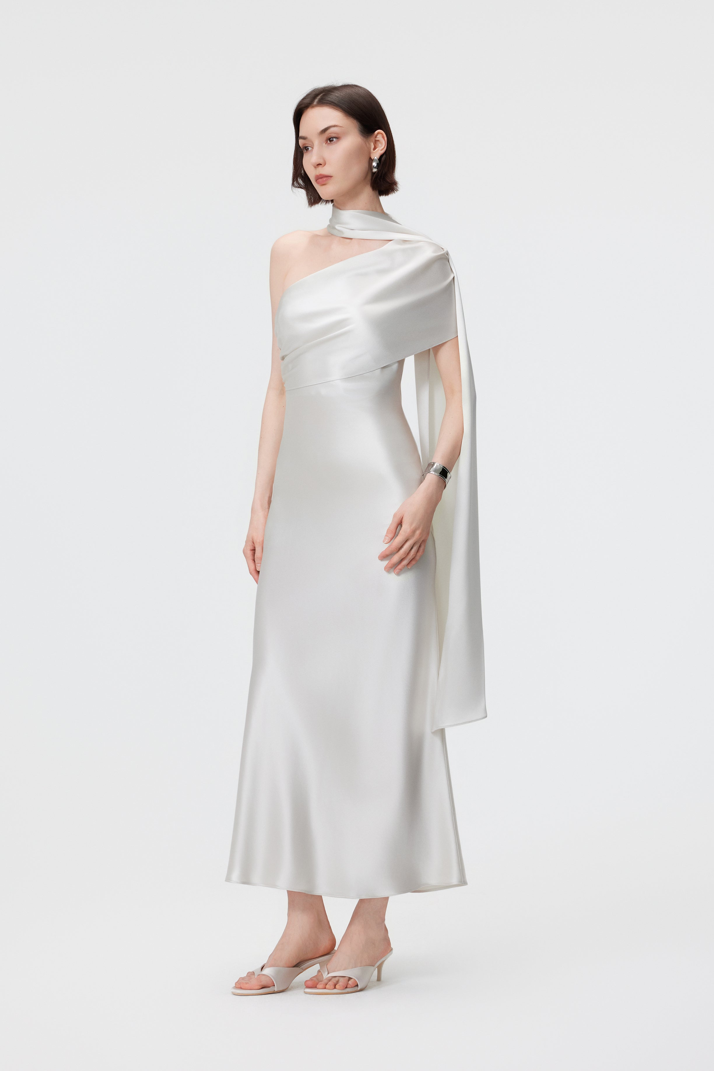 Lyra Convertible Scarf-Neck Dress - Pearl