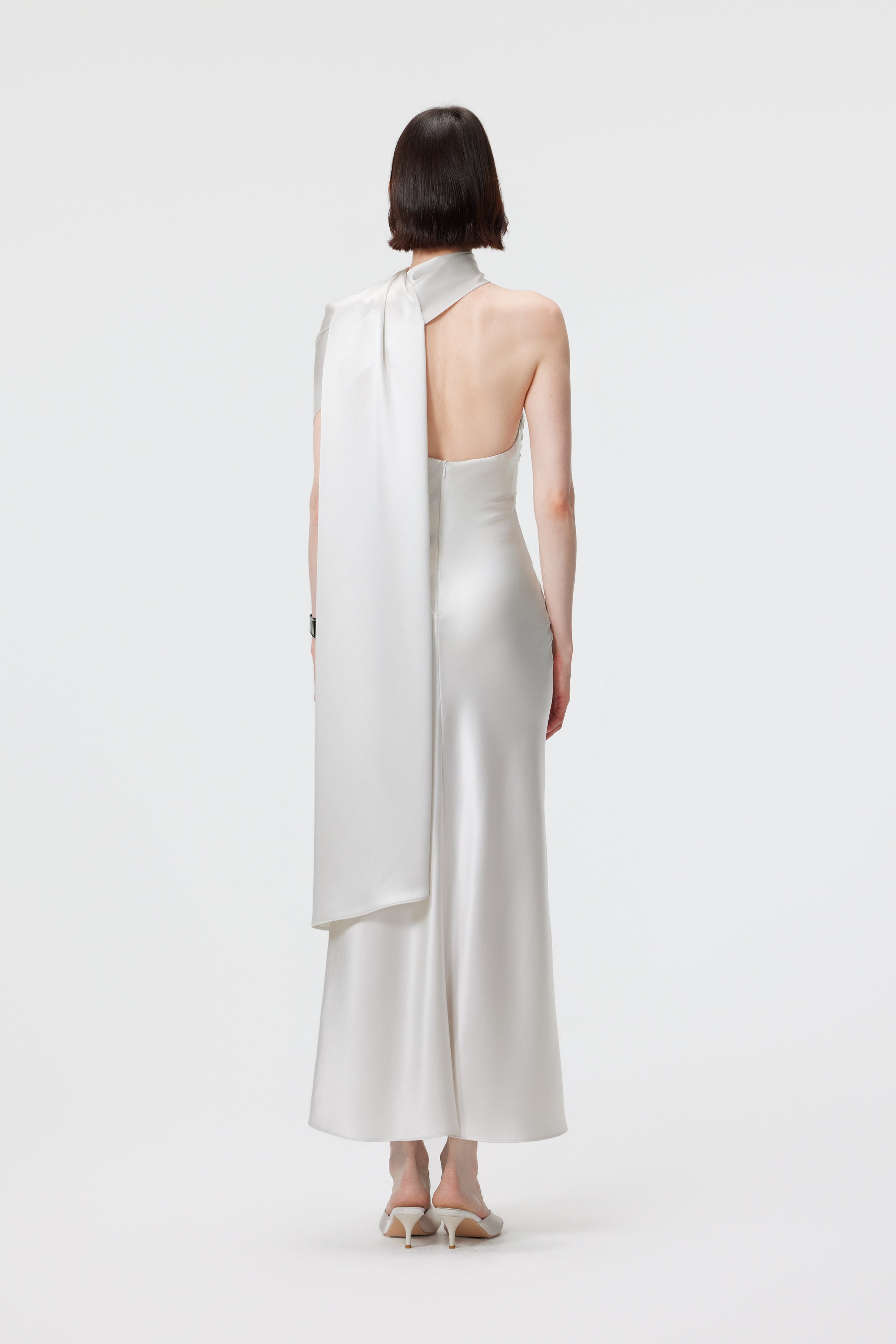 Lyra Convertible Scarf-Neck Dress - Pearl
