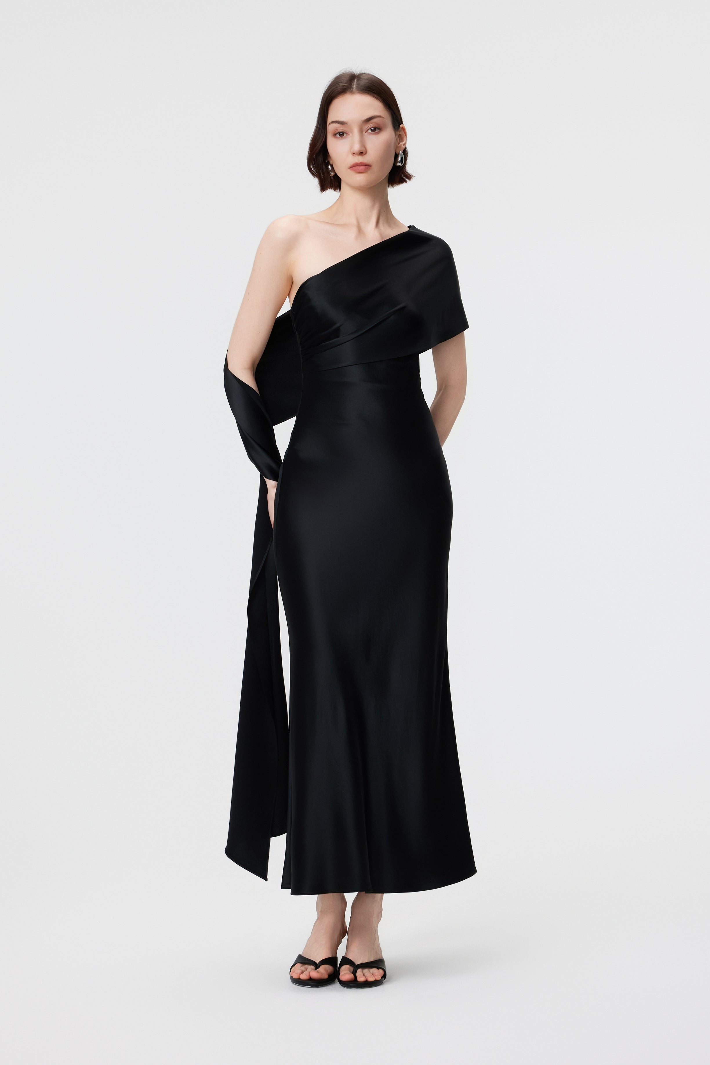 Lyra Convertible Scarf-Neck Dress - Black