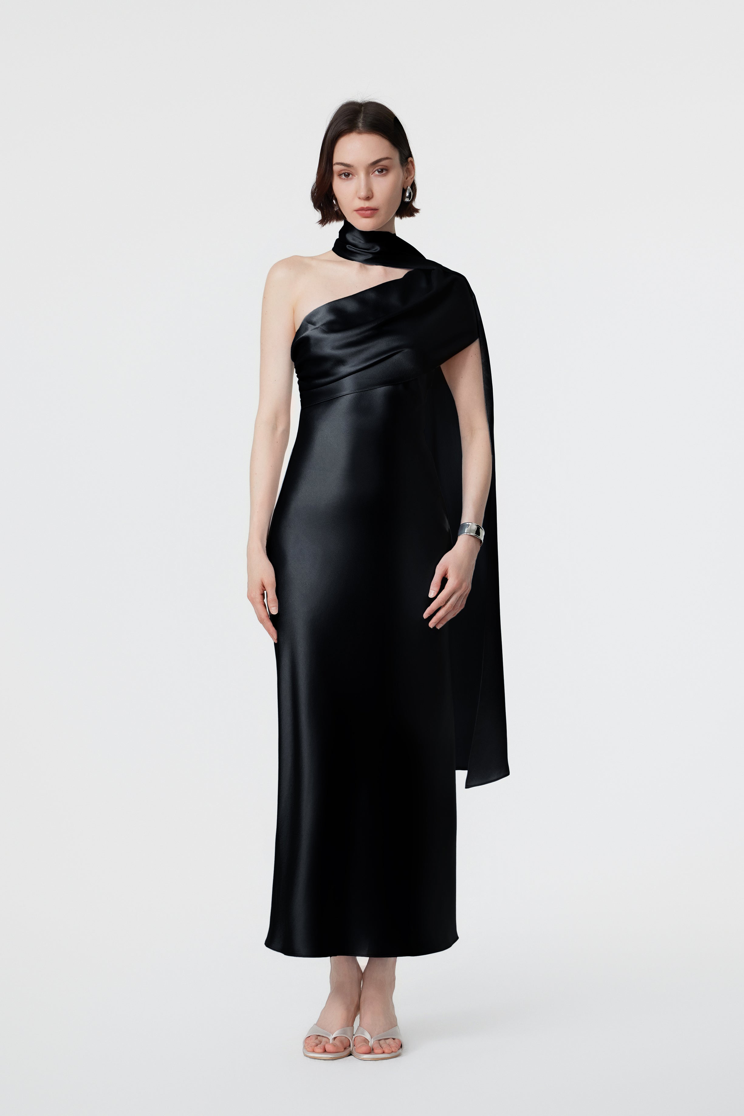 Lyra Convertible Scarf-Neck Dress - Black